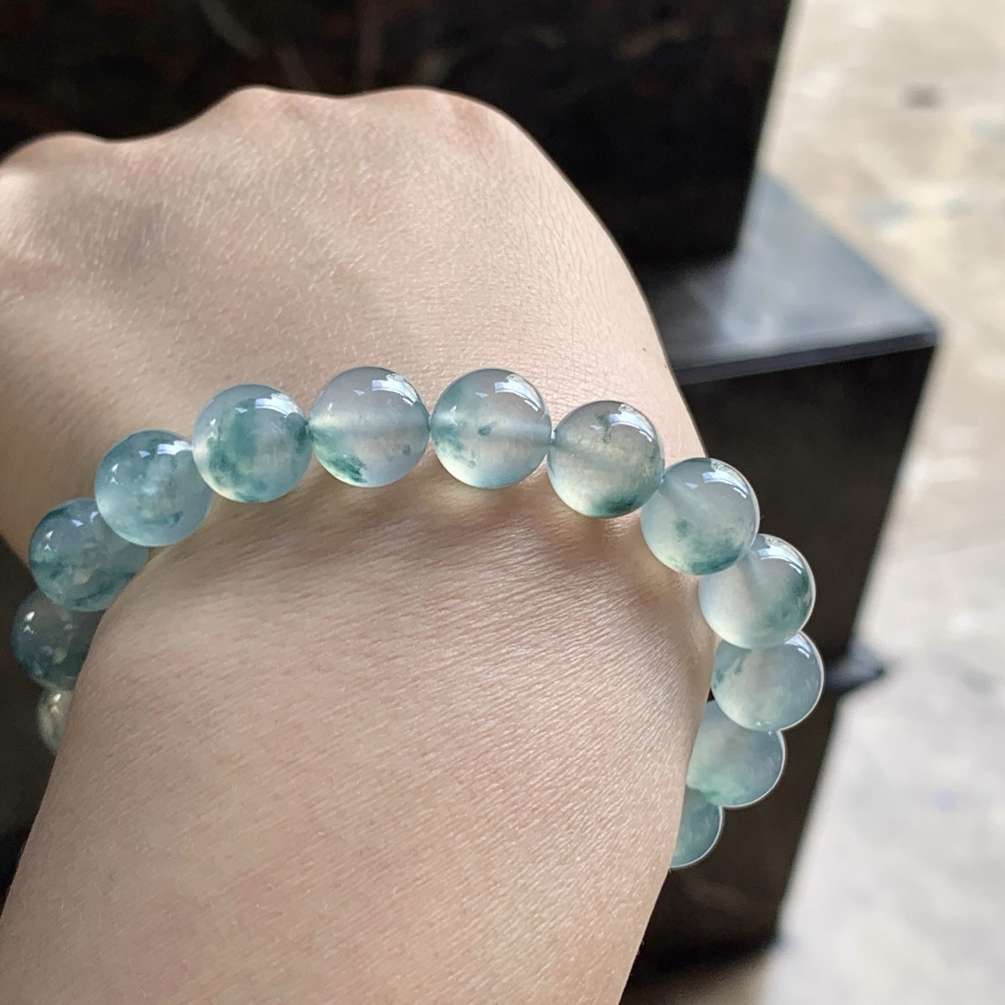 高冰蓝花手串^_^冰透 荧光十足