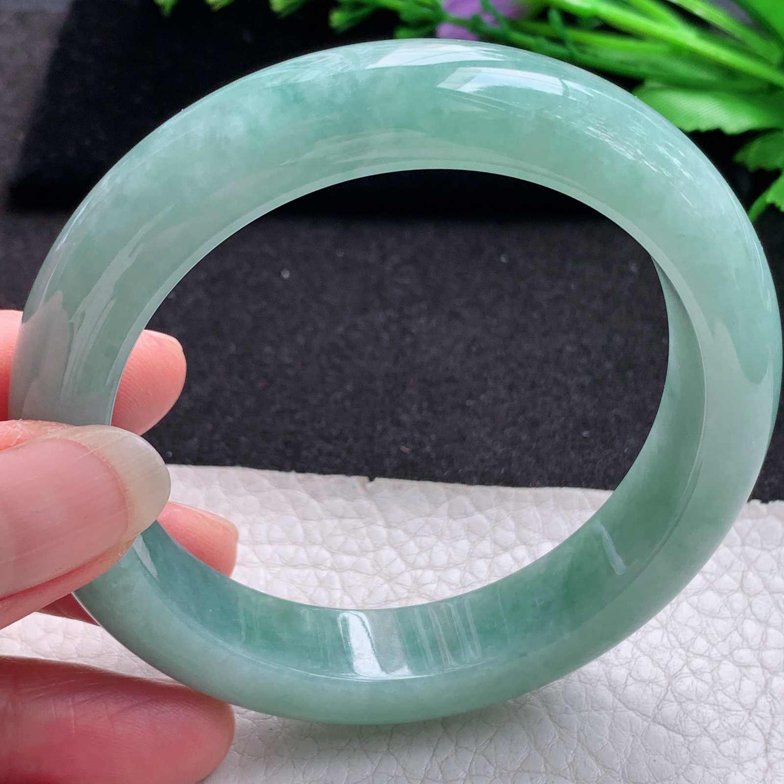 yh实拍58.5*13.3*9.6平安镯 缅甸翡翠A货玉手镯精美满绿厚装正圈玉手镯