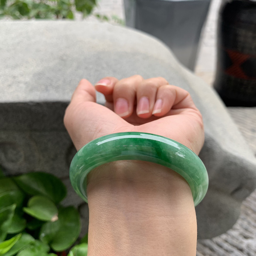 小圈口53-12.3-8.6 【辣绿正圈手镯】正圈53 54可戴