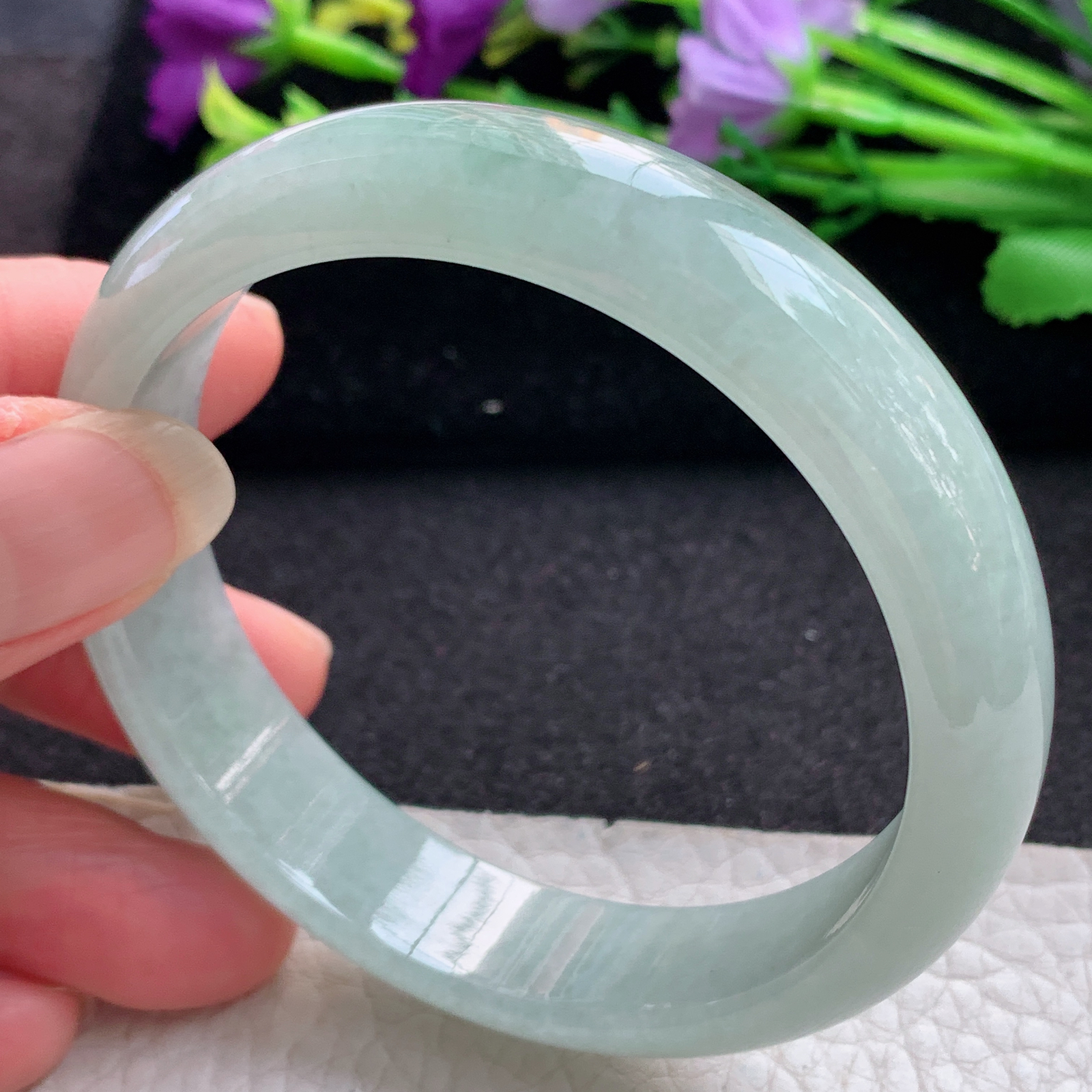 js实拍57*13*7平安镯 缅甸翡翠A货玉手镯精美水绿正圈玉手镯