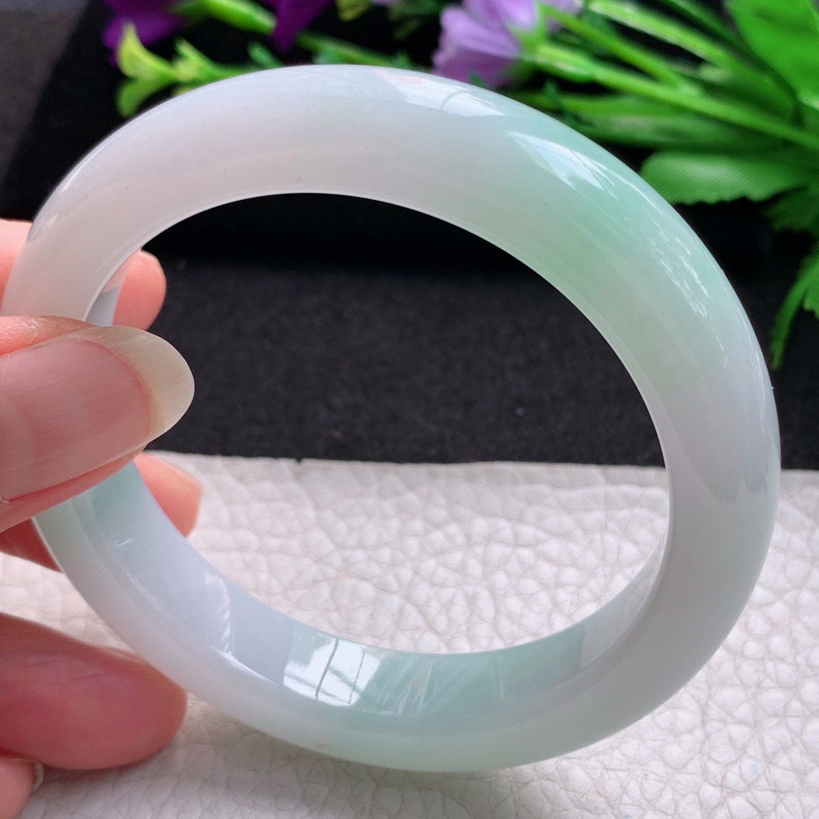 fl清新款56*11.8*9平安镯 缅甸翡翠A货玉手镯精美飘绿正圈玉手镯