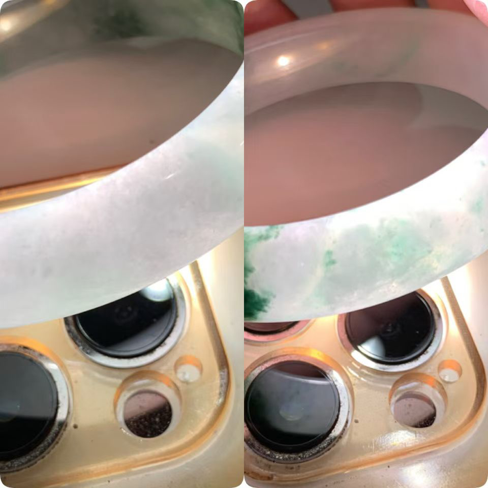 飘绿花正圈手镯尺寸55.5*13*8 种质细腻，温润柔和，底子清爽，绿花浓淡相宜，低调又显贵！