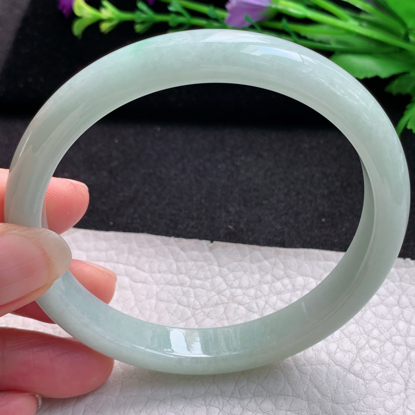 qh大圈口64*11*7.6平安镯 缅甸翡翠A货玉手镯精美清绿大气正圈玉手镯