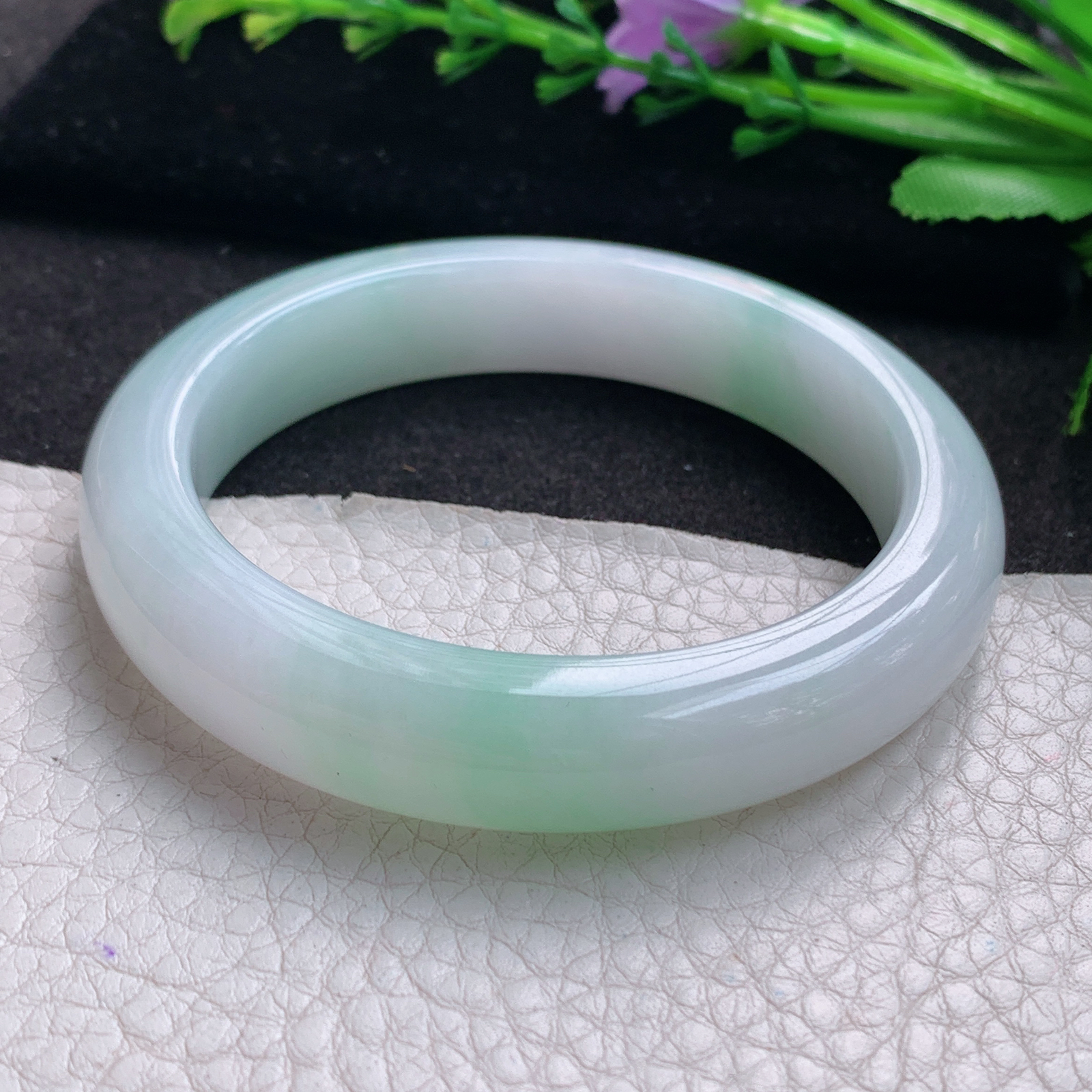 fl清新款56*11.8*9平安镯 缅甸翡翠A货玉手镯精美飘绿正圈玉手镯