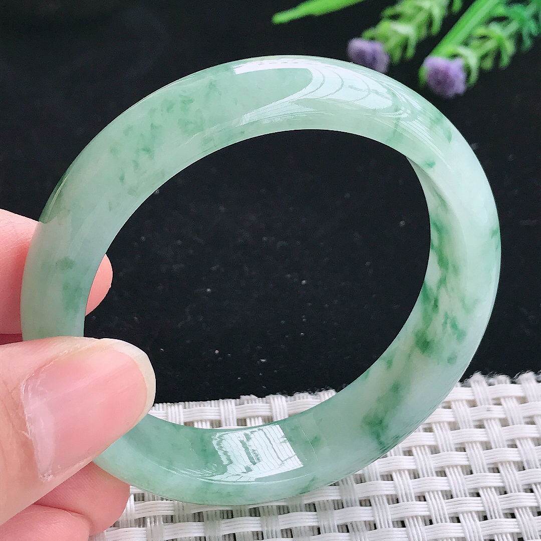 实拍天然翡翠52.5/13.5/7.2老坑冰胶果冻冰飘花手镯玉镯手环