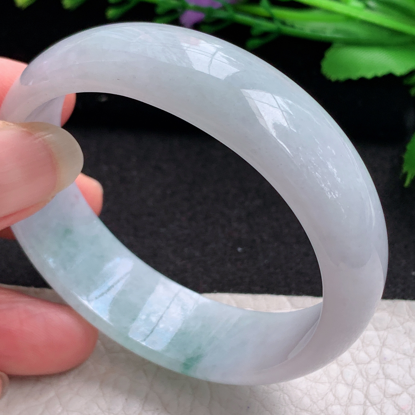 ee小圈口53.8*48.8*16.6*6.2轮胎贵妃镯 缅甸翡翠A货飘花玉手镯