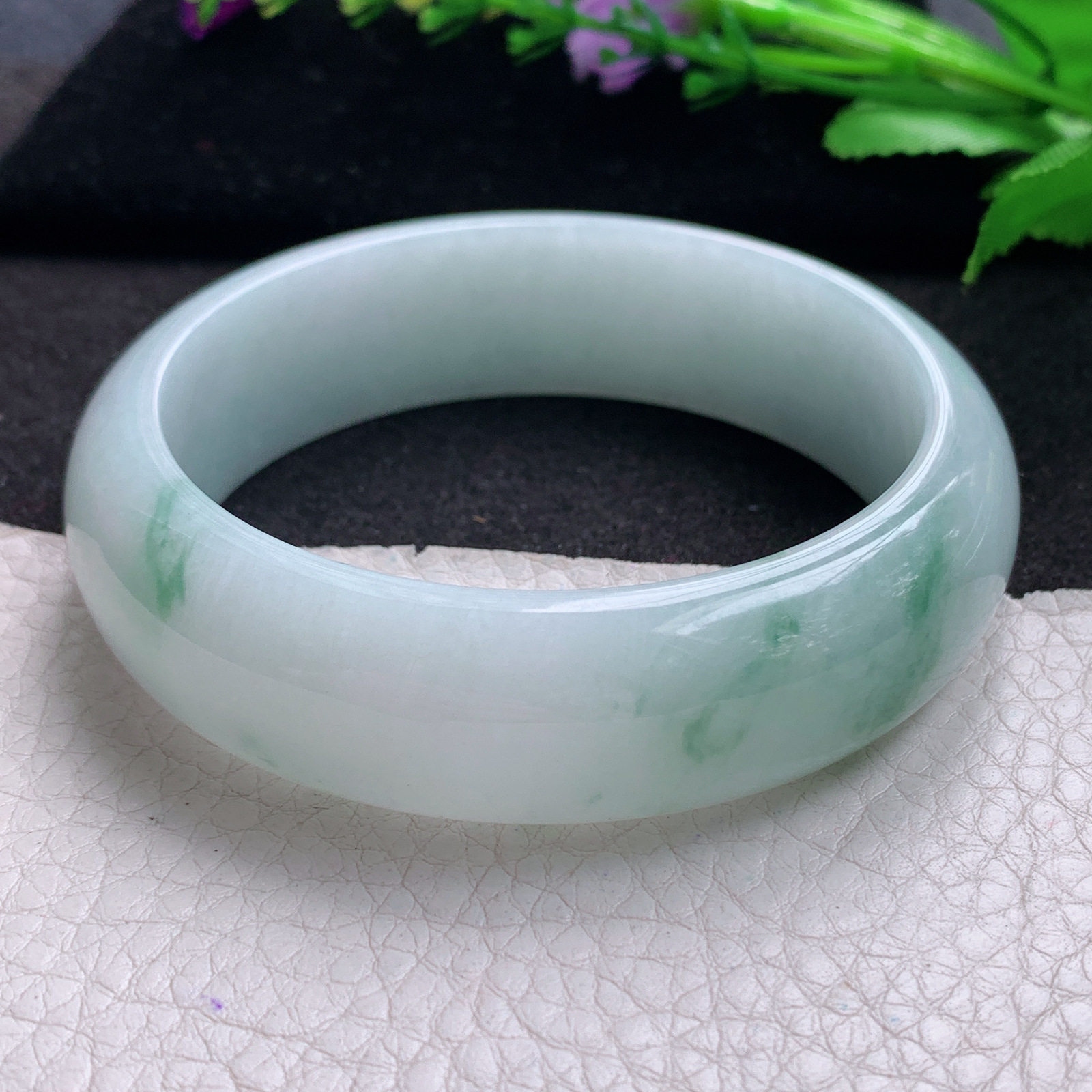 yh 大圈口60.5*18.8*8轮胎镯 缅甸翡翠A货玉手镯精美飘花大气正圈玉手镯