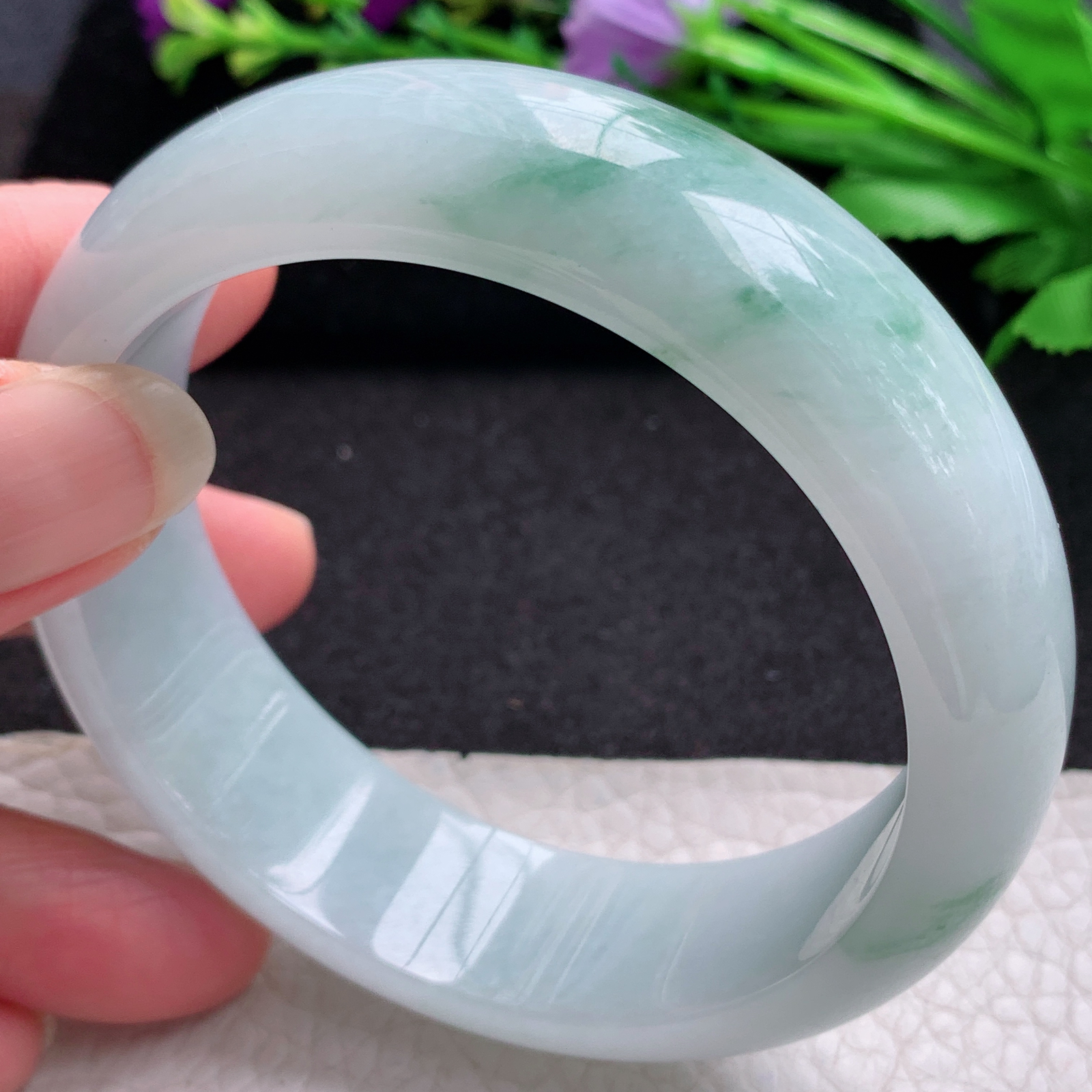 yh 大圈口60.5*18.8*8轮胎镯 缅甸翡翠A货玉手镯精美飘花大气正圈玉手镯