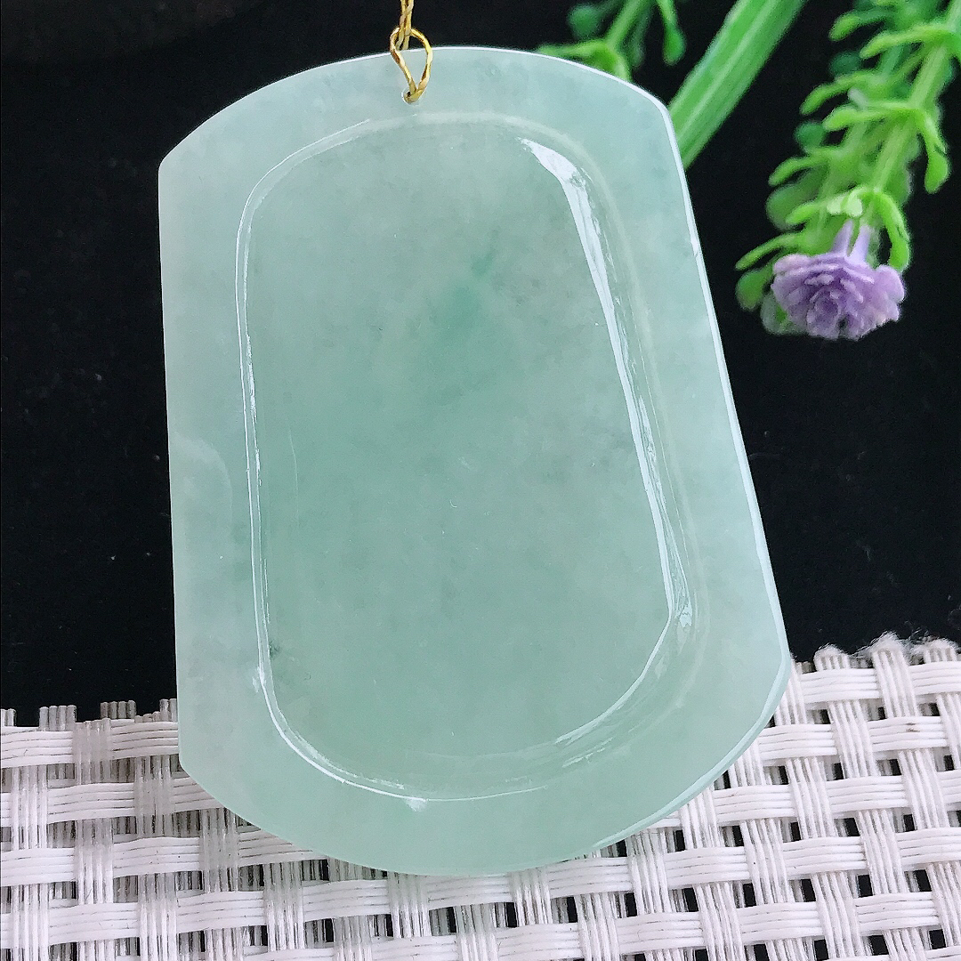 实拍A货翡翠54.8/41.3/5.5老坑冰润起胶冰晴绿黄财神吊坠翡翠玉挂件