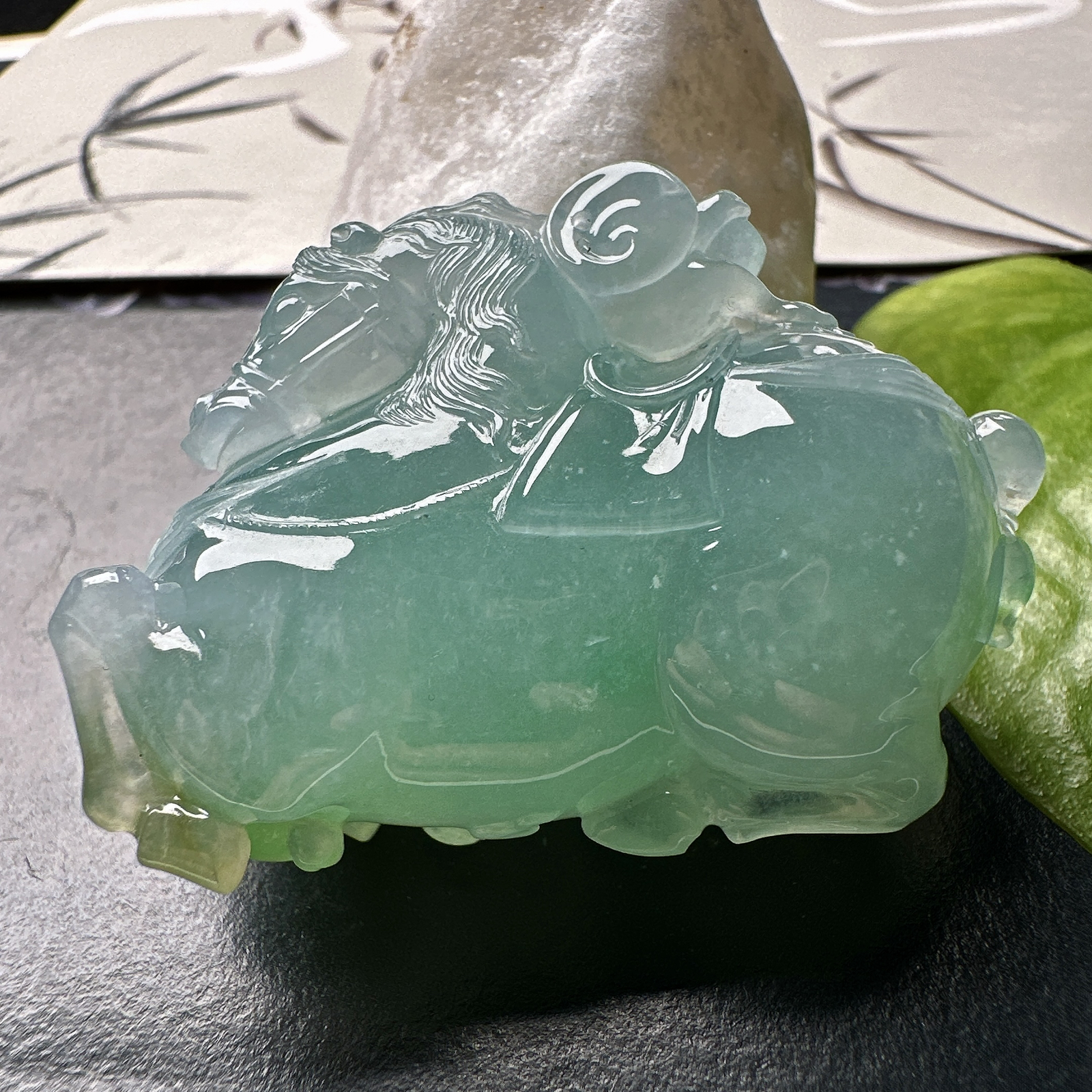 【冰种黄加绿唐马吊坠】马上封侯，种质上乘，质地细腻起胶感，冰感十足