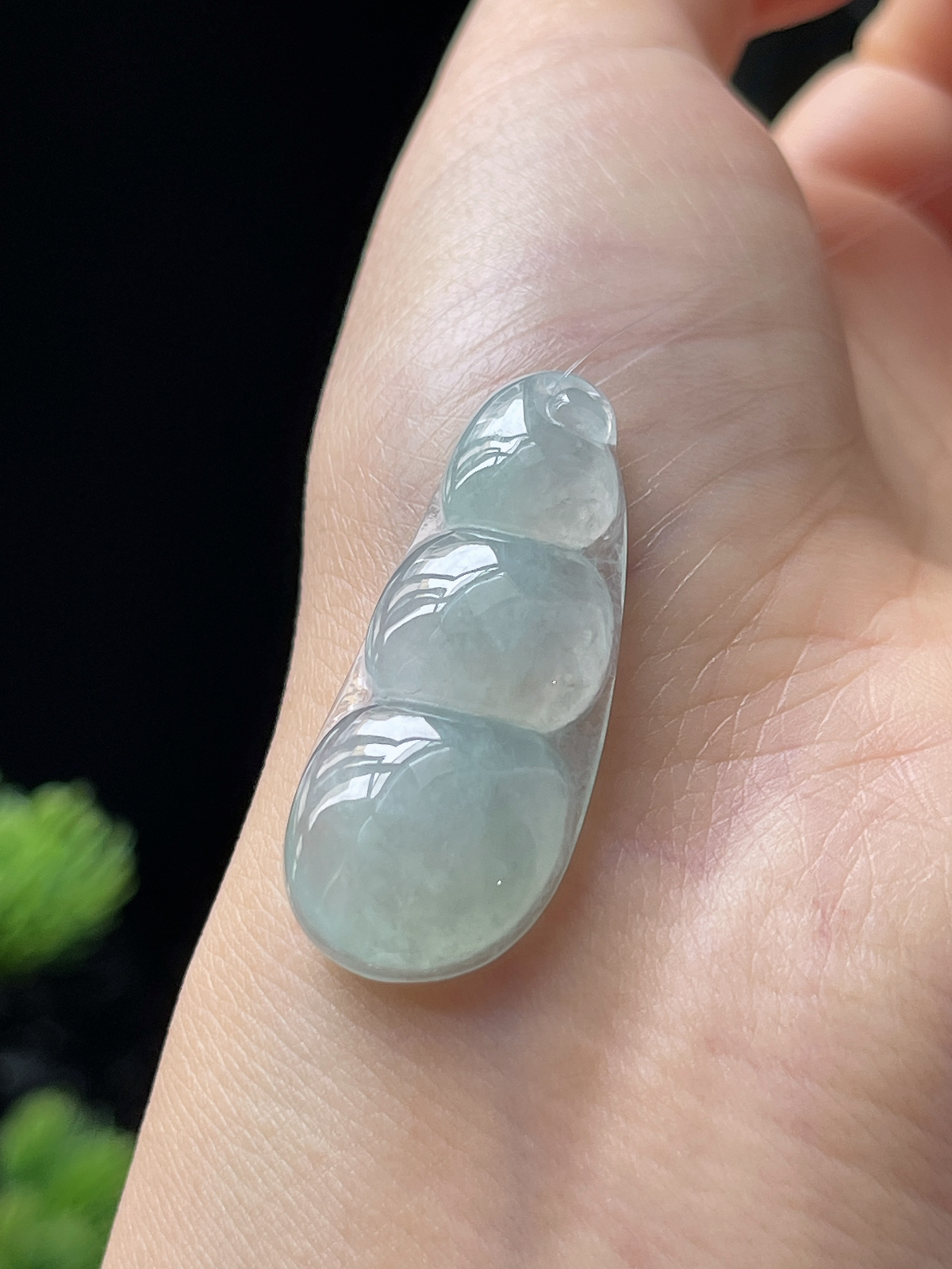 翡翠冰糯种淡绿色四季豆挂件