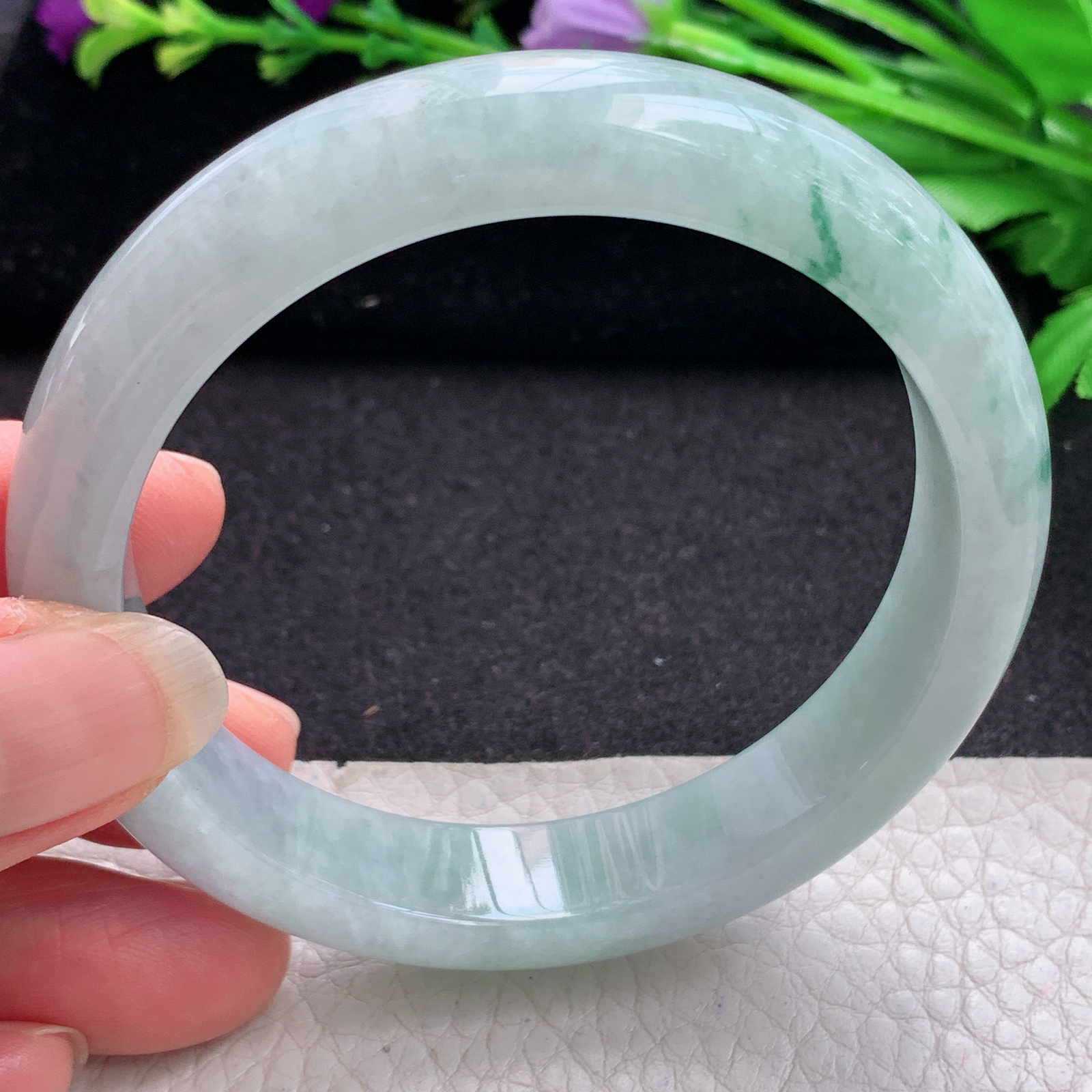 ll实拍57.5*12.3*8平安镯 缅甸翡翠A货玉手镯精美飘花正圈玉手镯