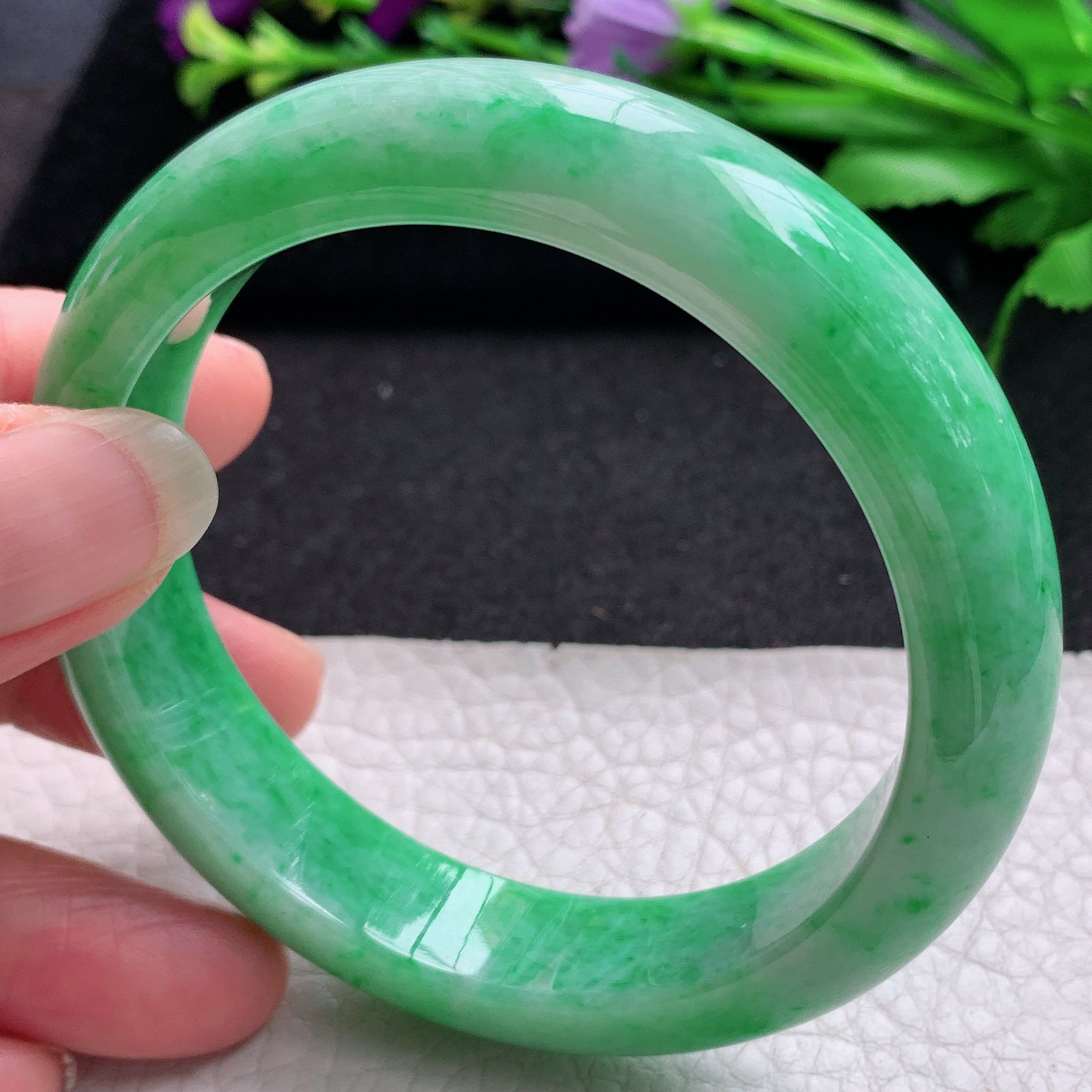 yh 实拍57.5*14*8.5平安镯 缅甸翡翠A货玉手镯精美满绿宽边玉手镯