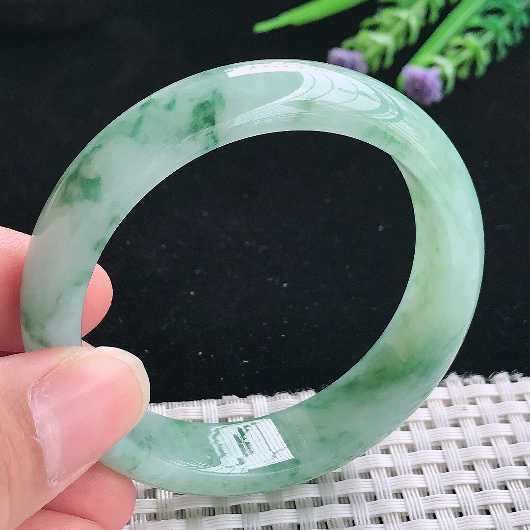 实拍天然翡翠52.5/13.5/7.2老坑冰胶果冻冰飘花手镯玉镯手环