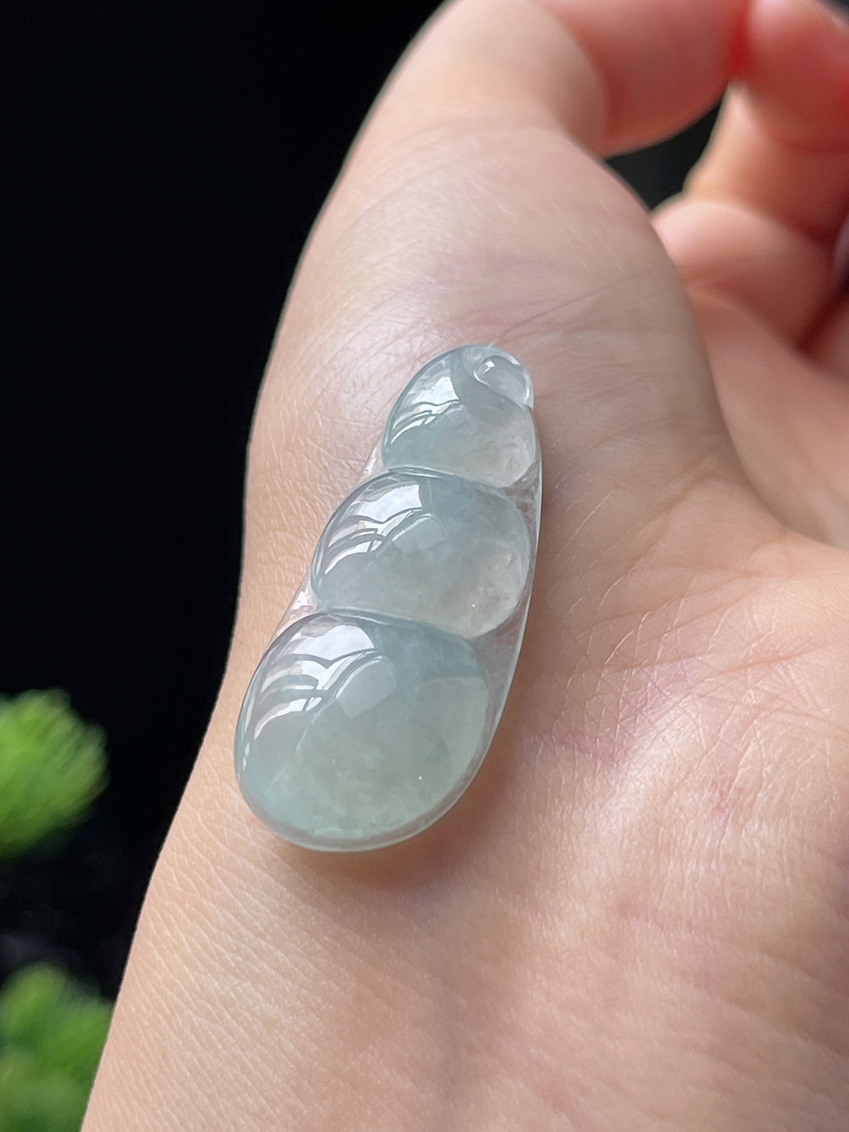 翡翠冰糯种淡绿色四季豆挂件