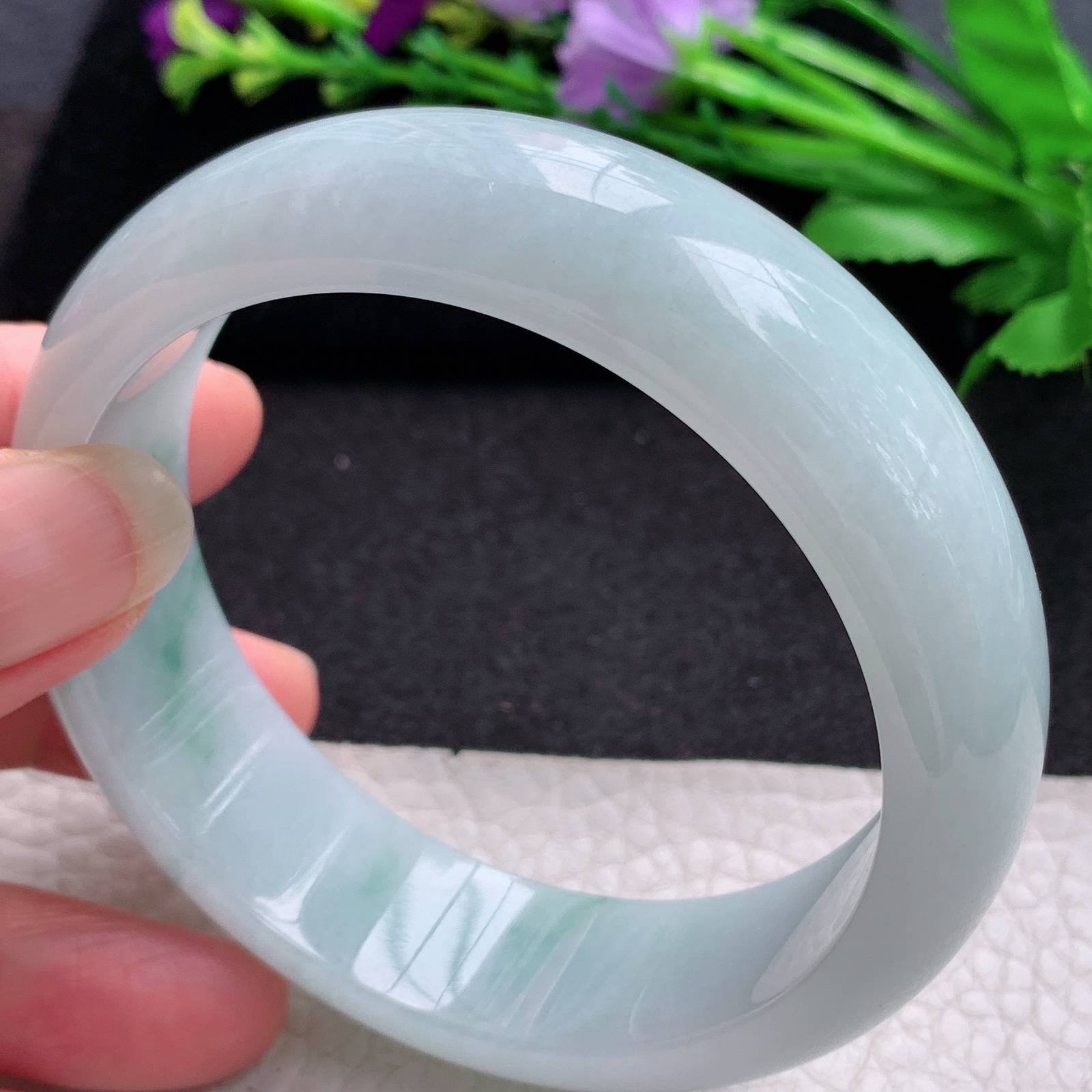 yh 大圈口60.5*18.8*8轮胎镯 缅甸翡翠A货玉手镯精美飘花大气正圈玉手镯