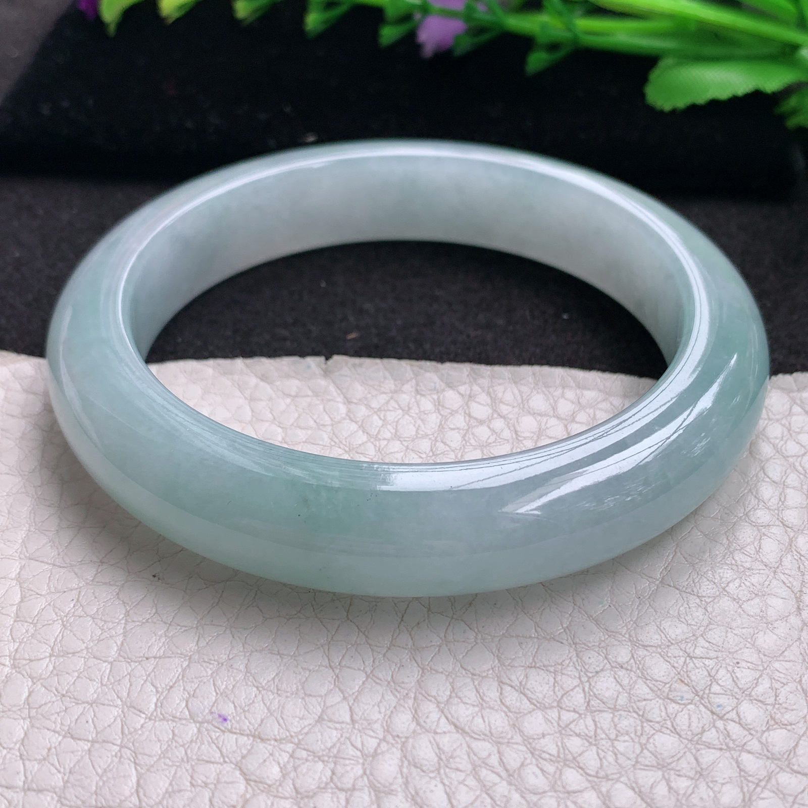 xo清新款59.5*12.5*9.2平安镯 缅甸翡翠A货玉手镯精美冰胶蓝韵正圈玉手环