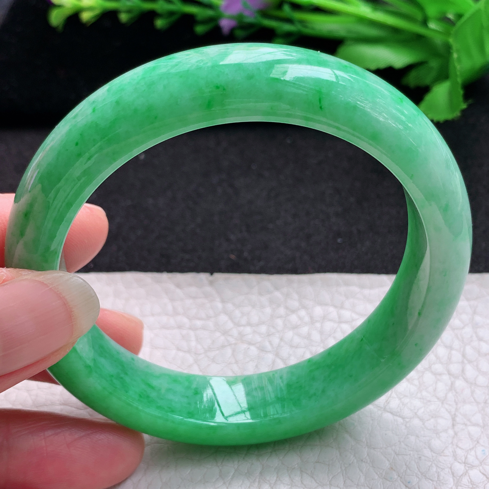 yh 实拍57.5*14*8.5平安镯 缅甸翡翠A货玉手镯精美满绿宽边玉手镯