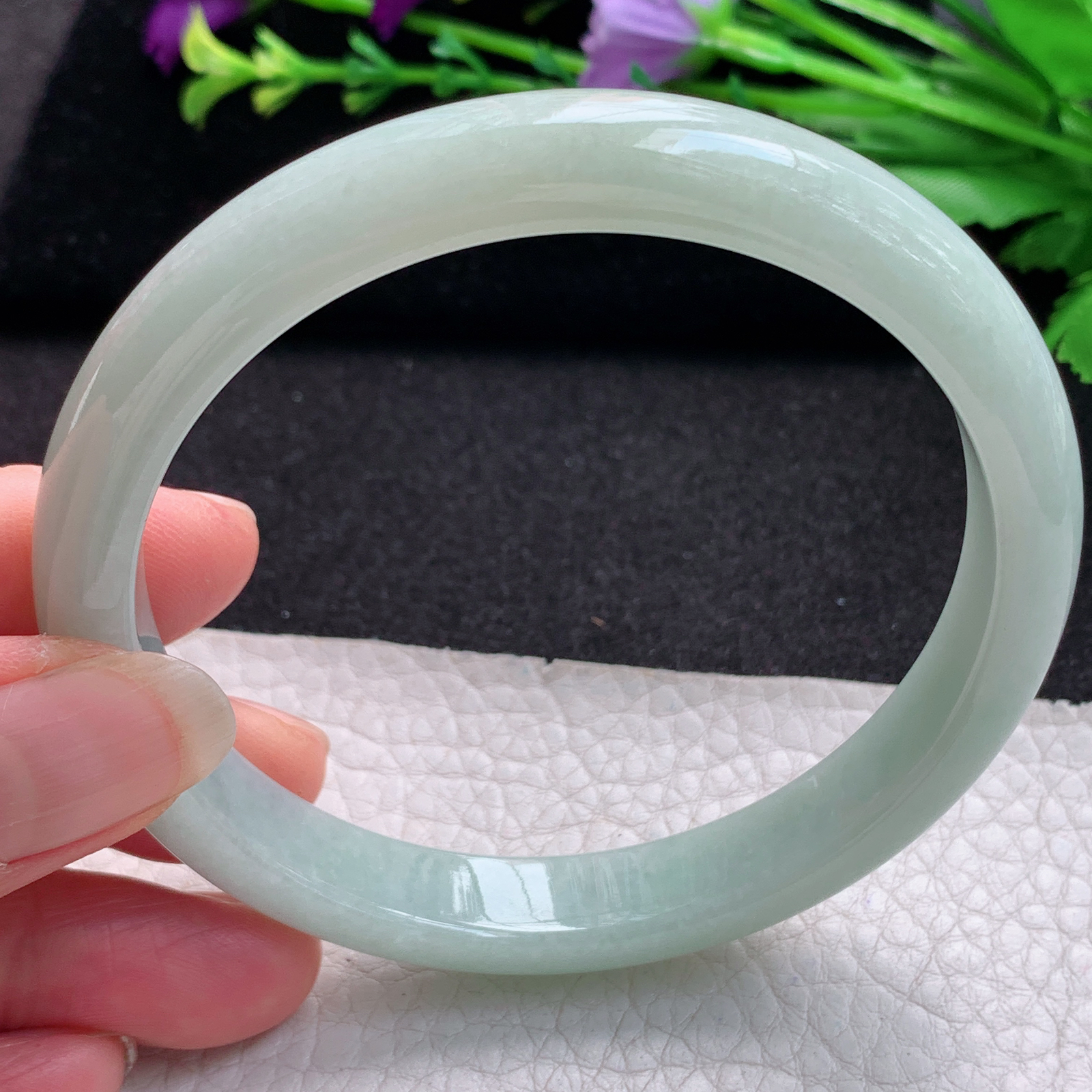 qh大圈口64*11*7.6平安镯 缅甸翡翠A货玉手镯精美清绿大气正圈玉手镯