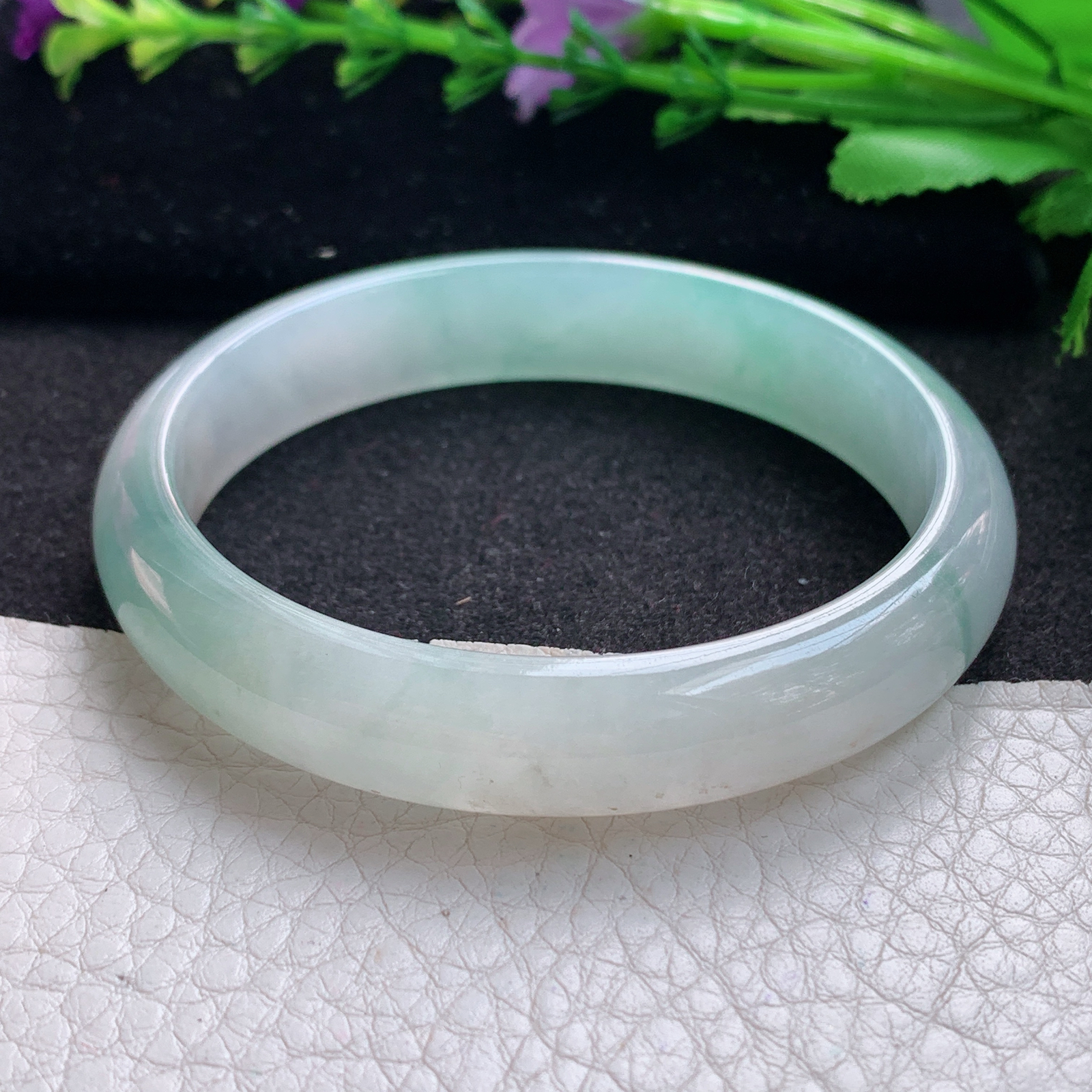 js实拍57*11.8*6.6平安镯 缅甸翡翠A货玉手镯精美冰晴秀气正圈玉手镯