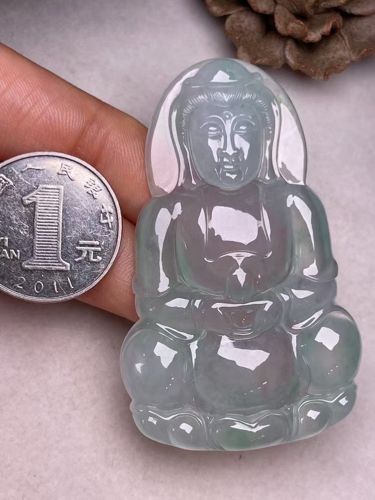 冰种晴底【立体观音】吊坠，种水好，玉质细腻 ，卖相好‘