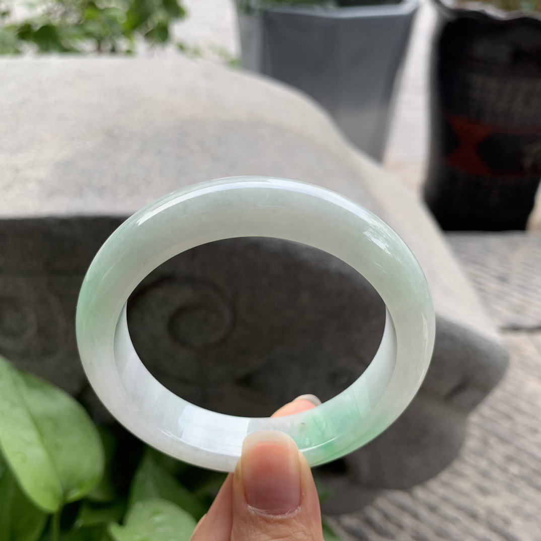 小圈口52.7-12.9-8.8 【飘绿正圈手镯】正圈52 53可戴