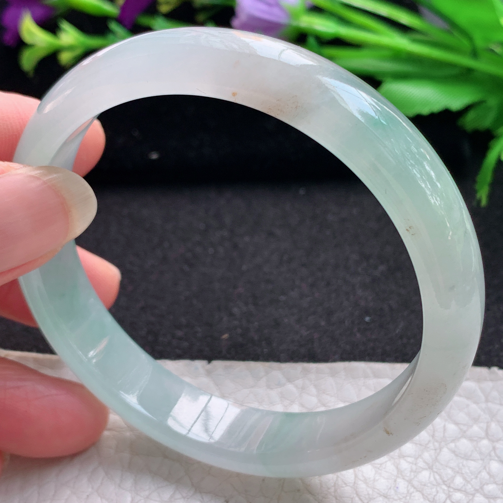 js实拍57*11.8*6.6平安镯 缅甸翡翠A货玉手镯精美冰晴秀气正圈玉手镯