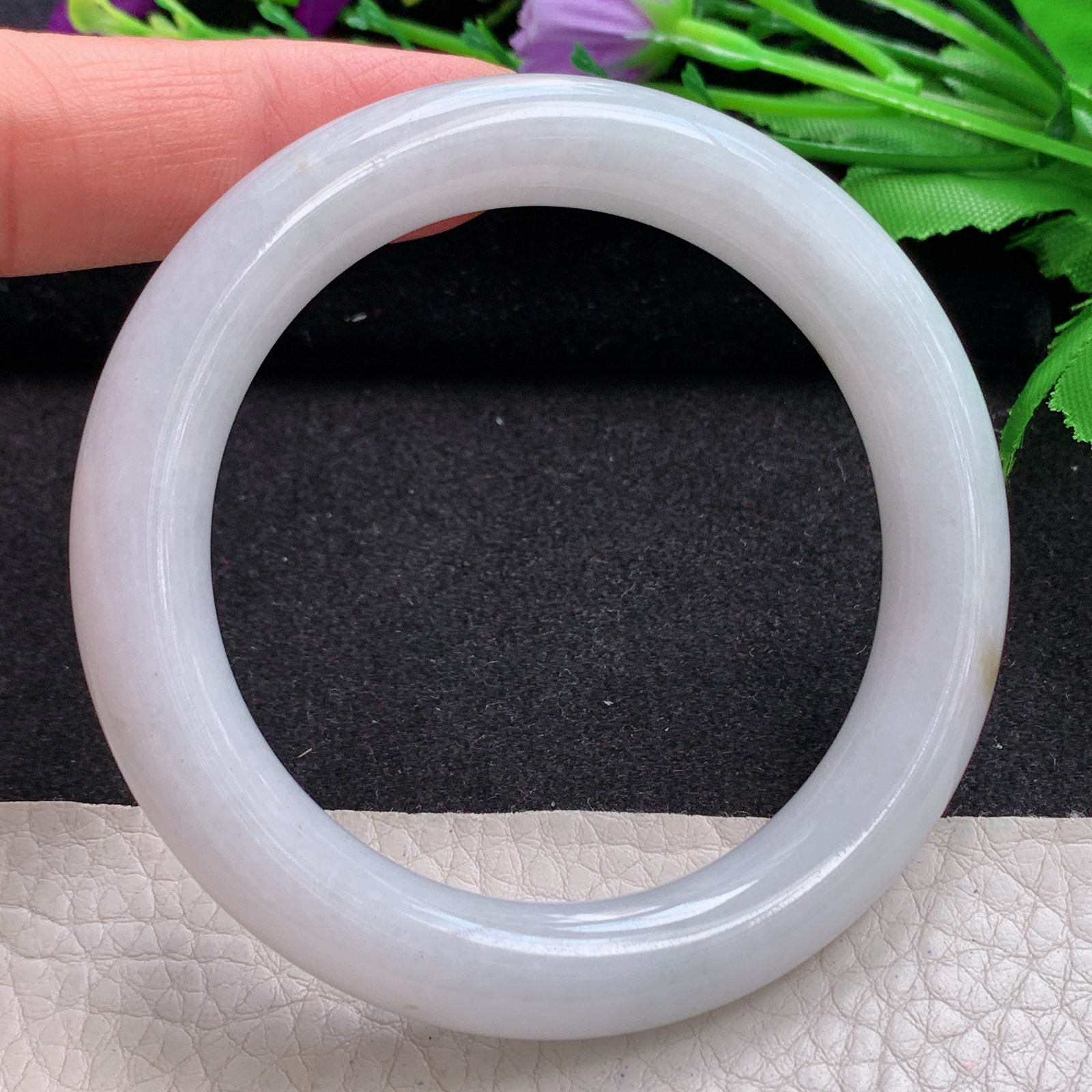 ll实拍53.5*10美人镯 缅甸翡翠A货玉手镯精美双彩圆条玉手镯