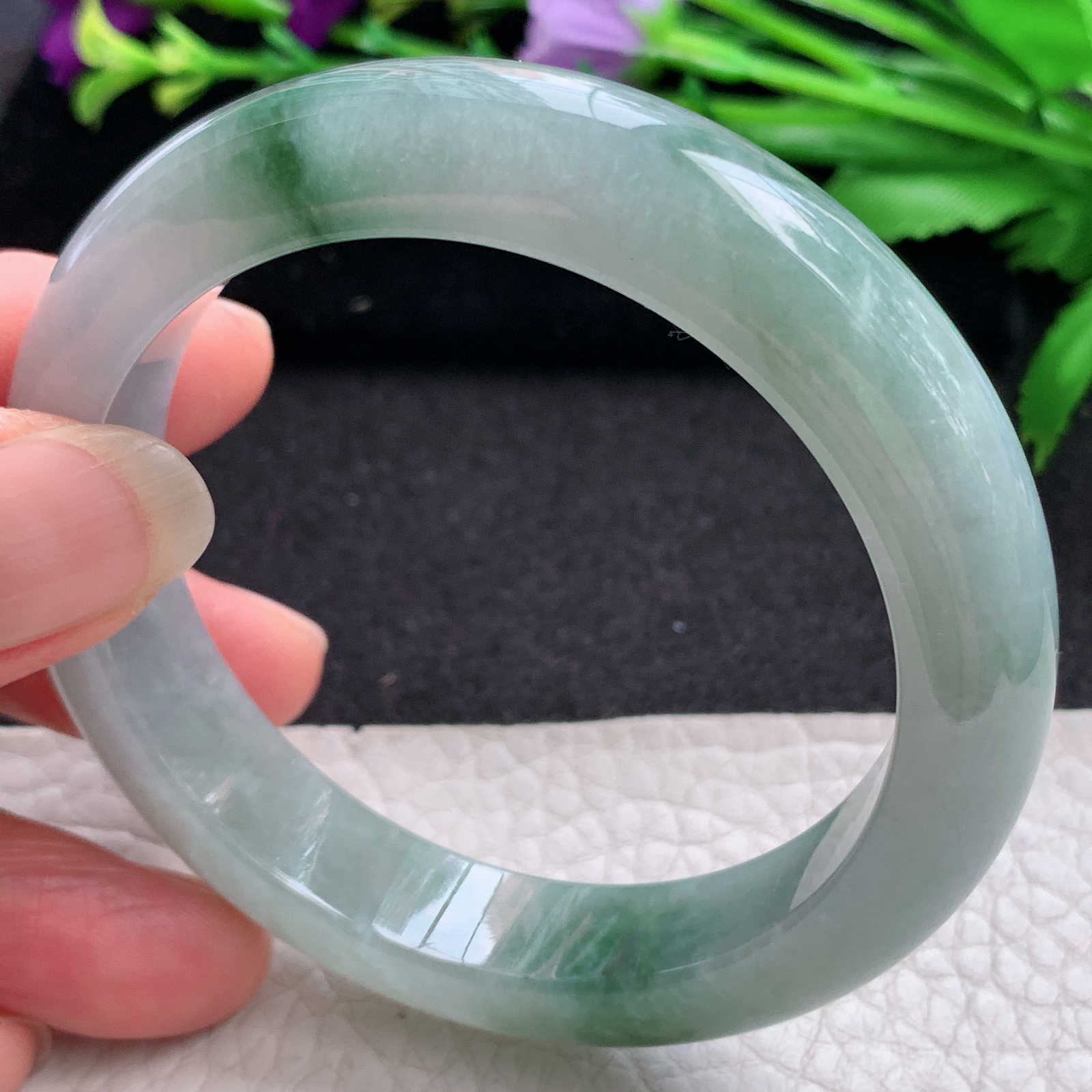 ll实拍54*12.2*8.7平安镯 缅甸翡翠A货玉手镯精美飘花正圈玉手镯