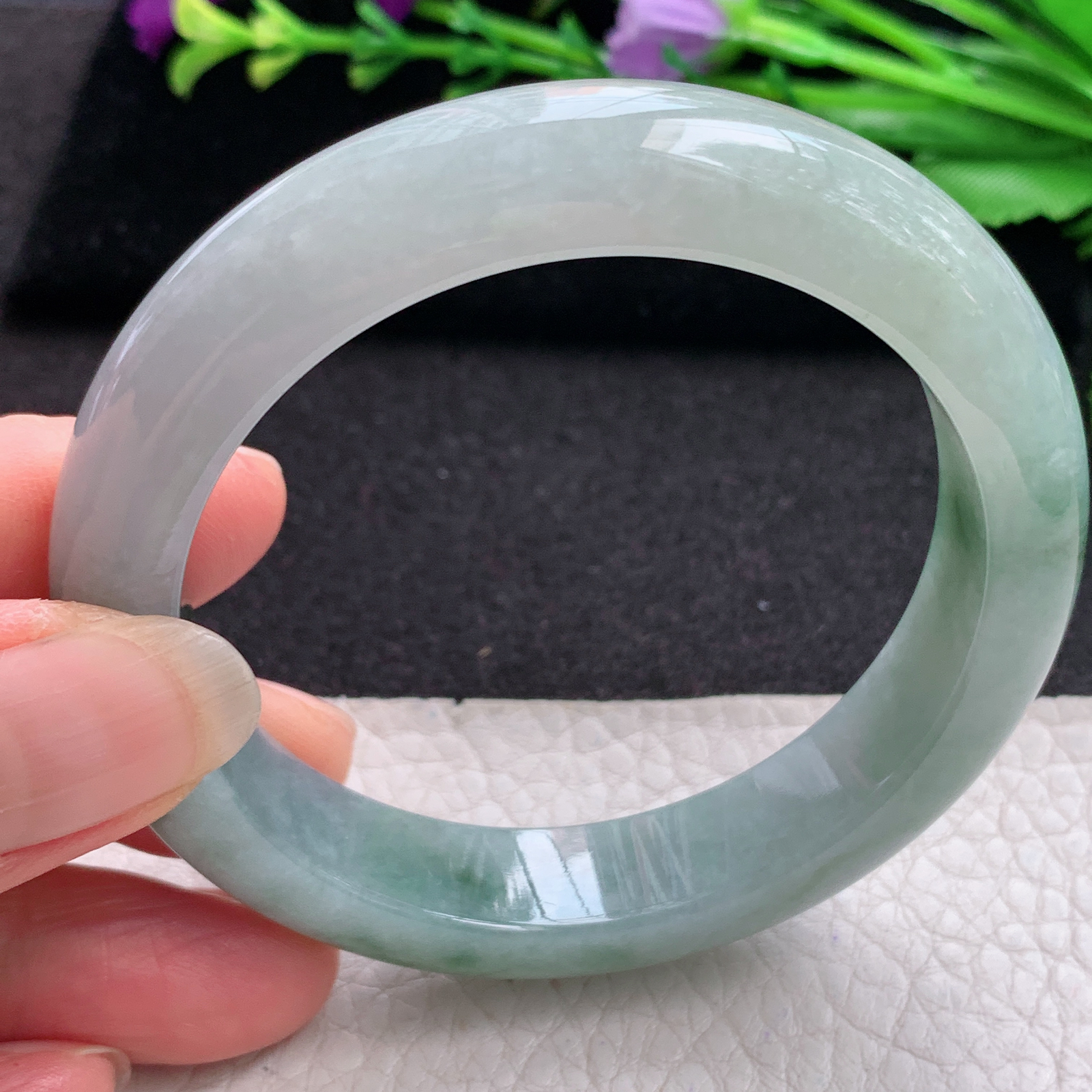 ll实拍54*12.2*8.7平安镯 缅甸翡翠A货玉手镯精美飘花正圈玉手镯