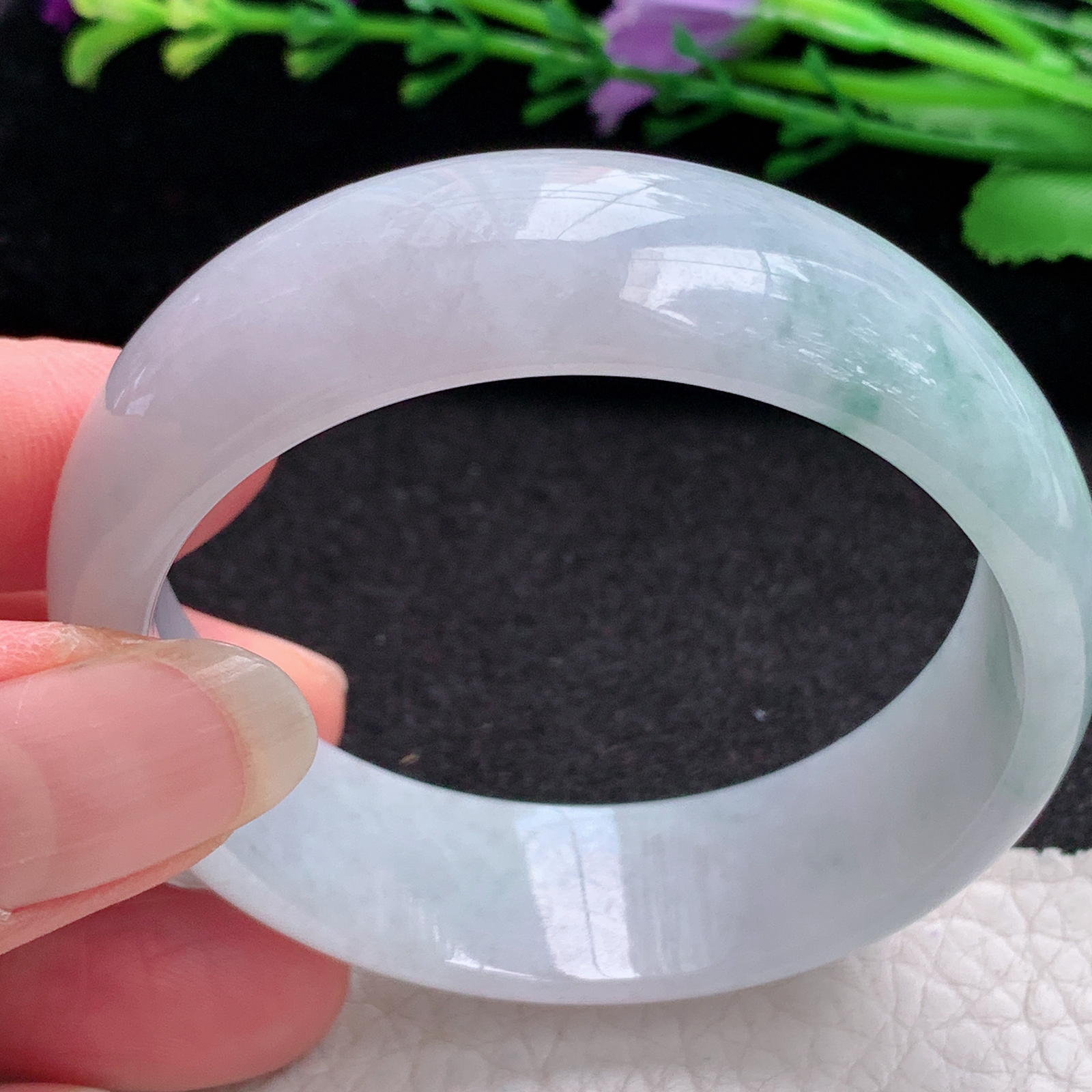 ee小圈口53.8*48.8*16.6*6.2轮胎贵妃镯 缅甸翡翠A货飘花玉手镯