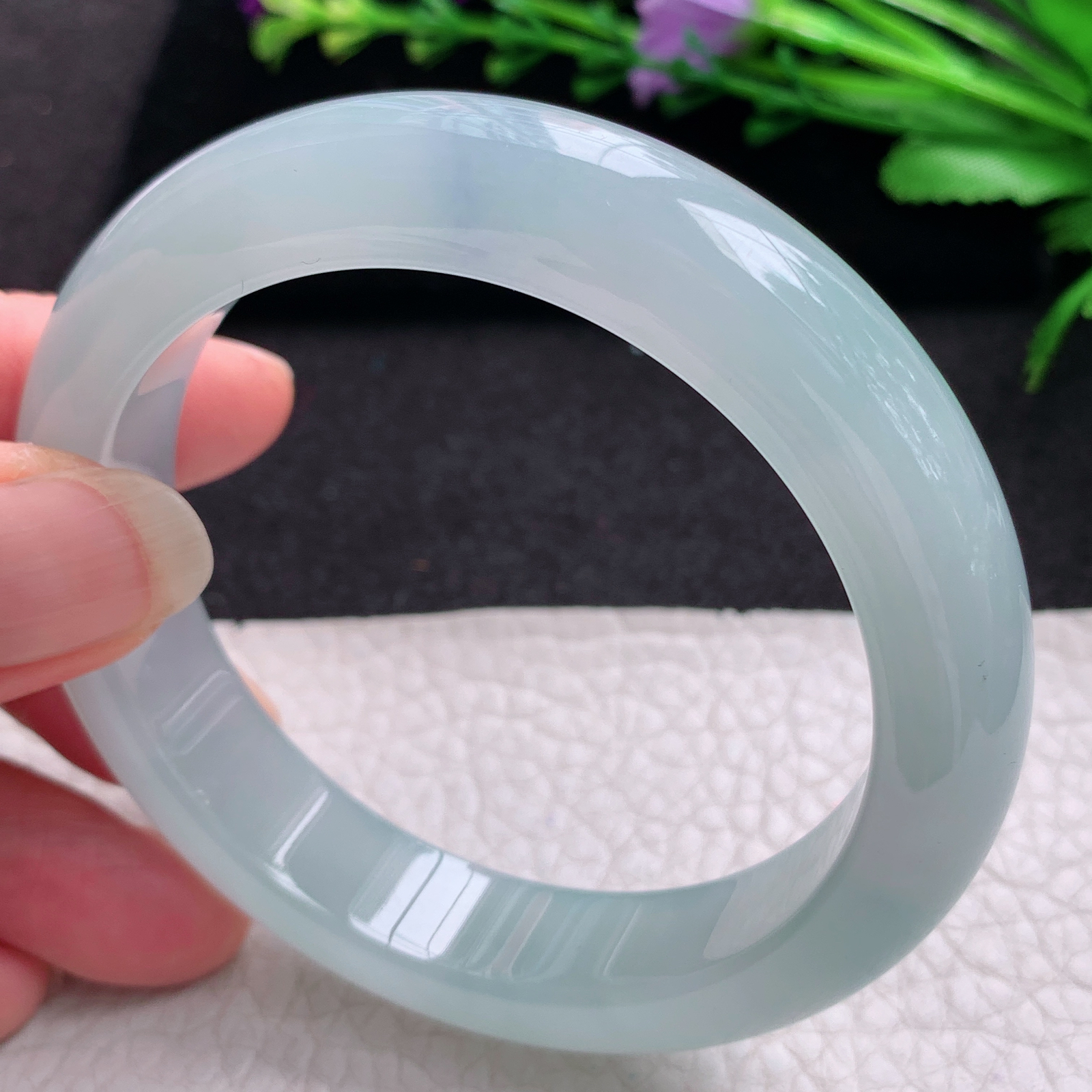 r独特款57*13.2*9平安镯 缅甸翡翠A货玉手镯冰蓝厚装宽边玉手镯