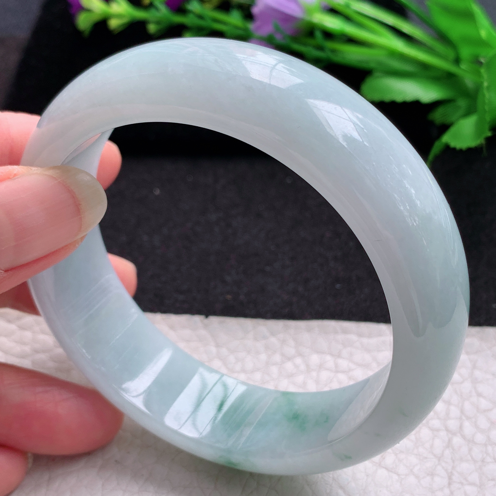 yh 大圈口60.5*18.8*8轮胎镯 缅甸翡翠A货玉手镯精美飘花大气正圈玉手镯