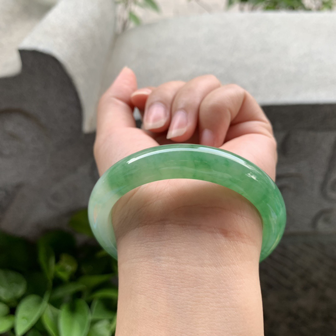 圈口54.6-11.9-8 【冰芙蓉绿正圈手镯】正圈54 55可戴
