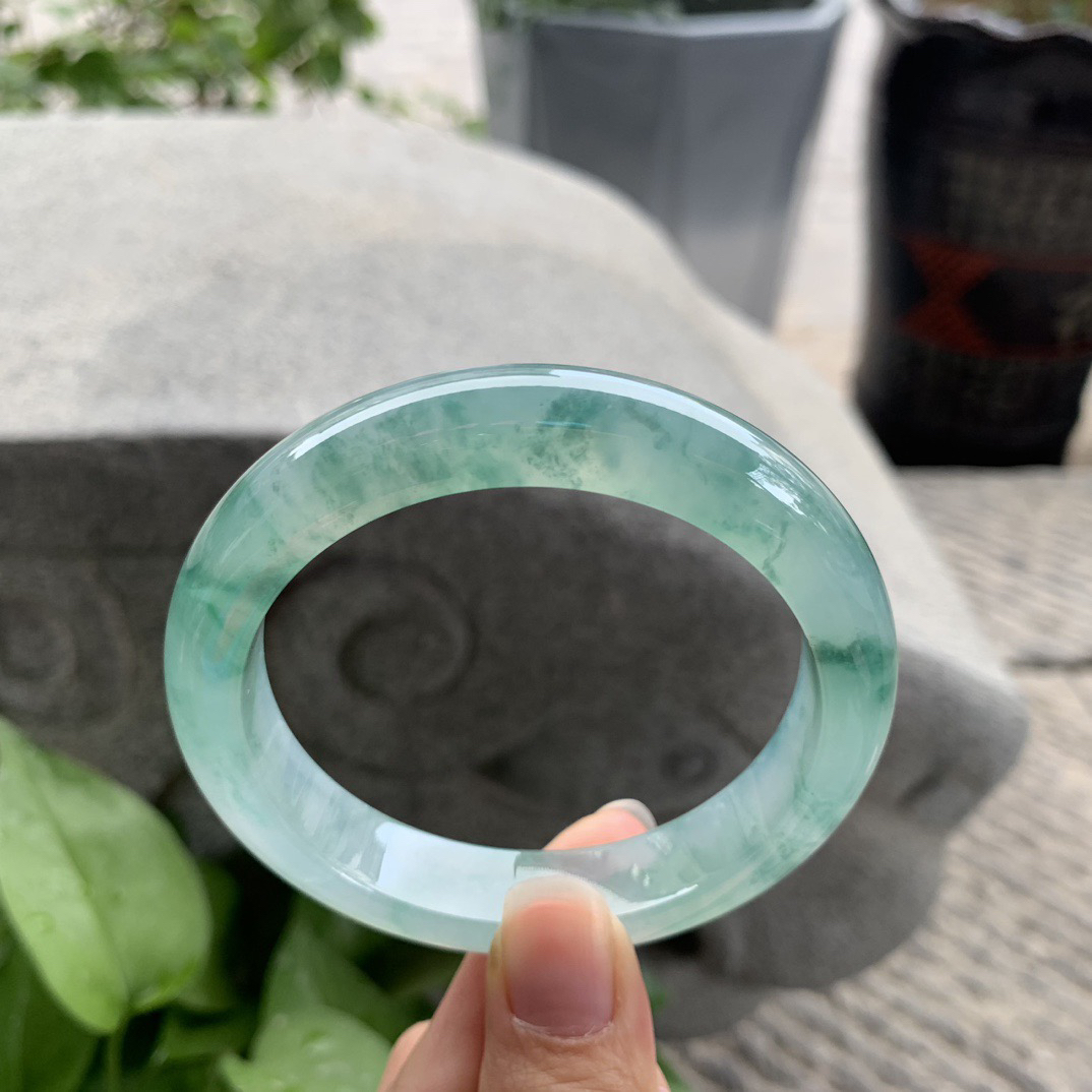 大圈口 58.7-12.7-9.1【冰种飘绿花正圈手镯】正圈58 59可戴