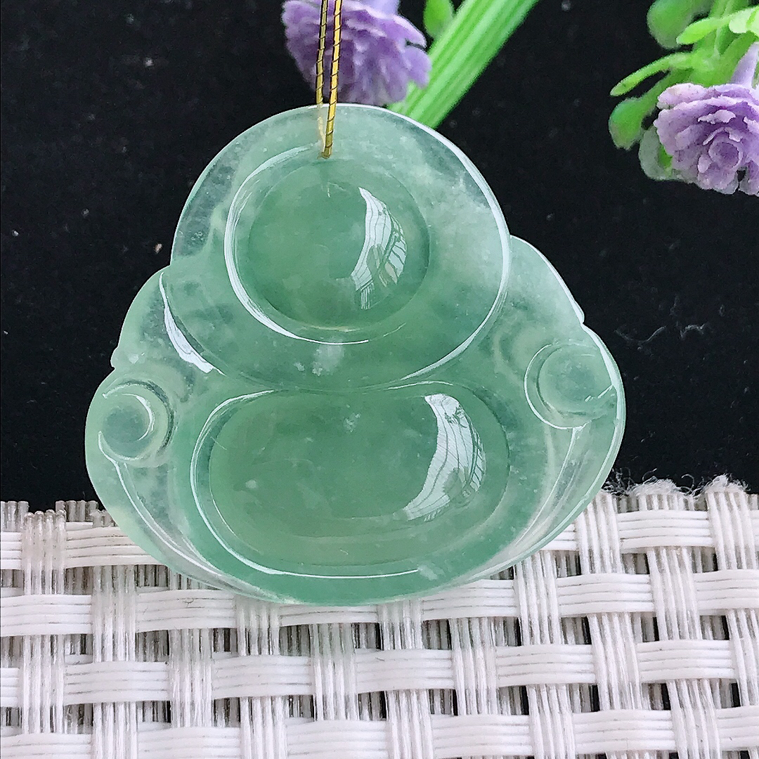 实拍A货翡翠28.8/31.2/5.8老坑冰种冰晴满绿佛公吊坠翡翠玉挂件