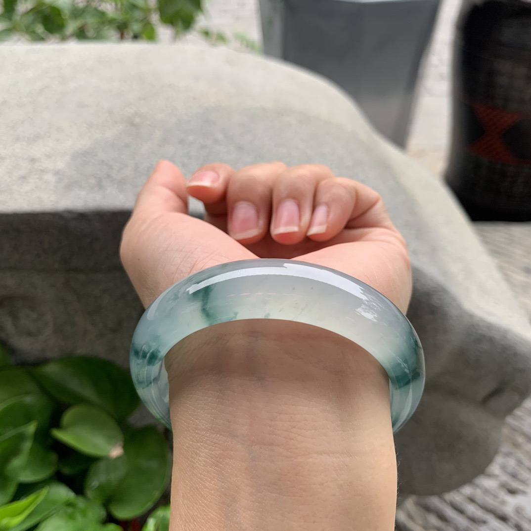 圈口 57-14.9-8【冰种飘花正圈手镯】正圈57 58可戴