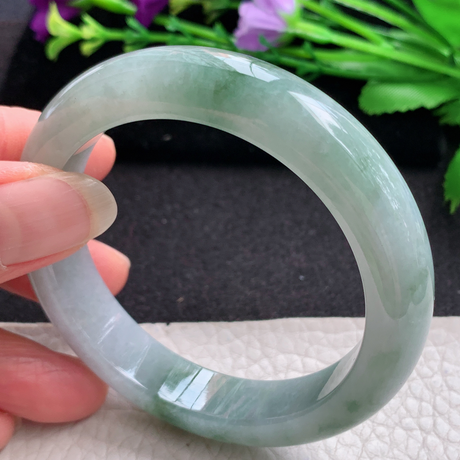 ll实拍54*12.2*8.7平安镯 缅甸翡翠A货玉手镯精美飘花正圈玉手镯