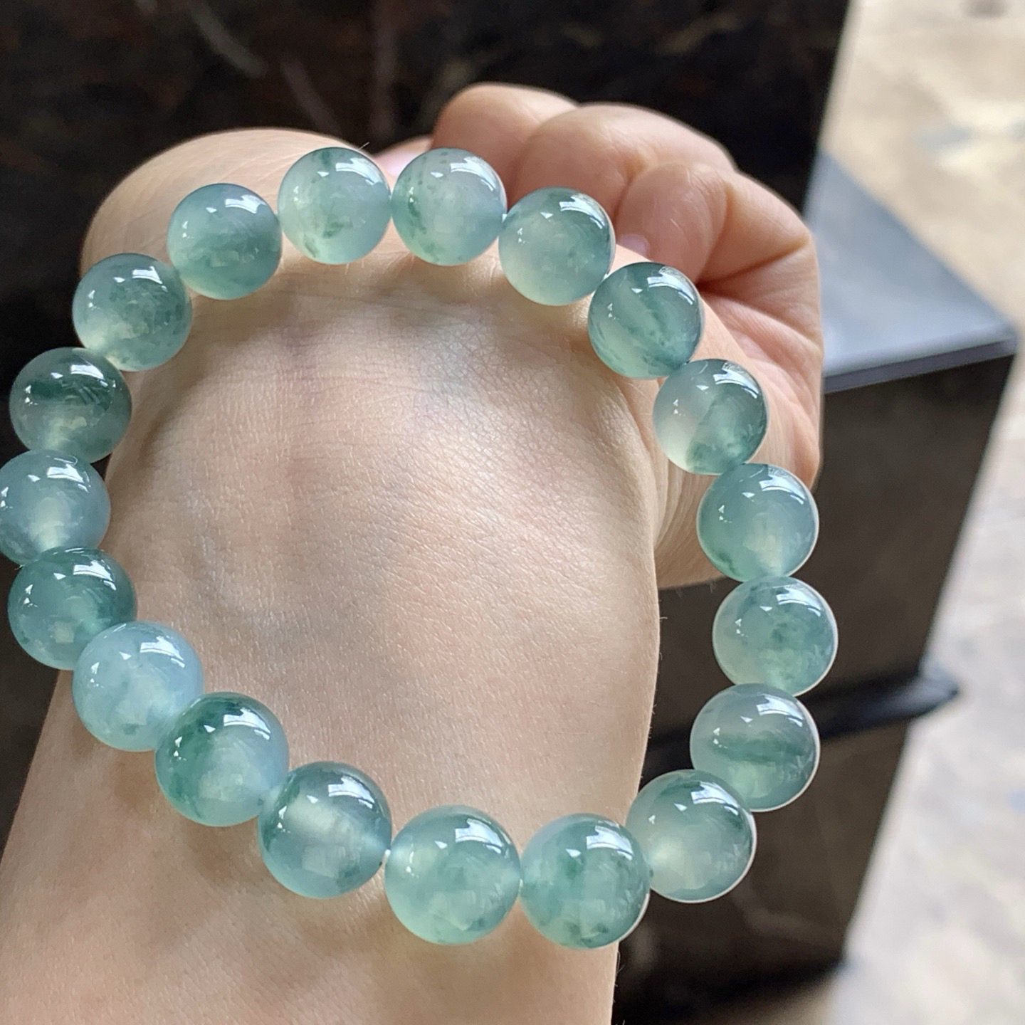 冰蓝花手串^_^冰透 飘花灵韵 种水好