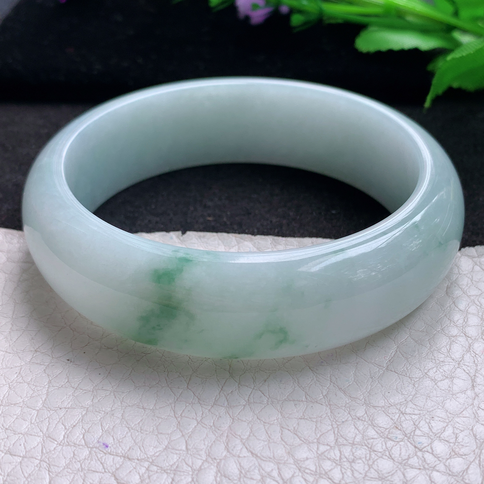 yh 大圈口60.5*18.8*8轮胎镯 缅甸翡翠A货玉手镯精美飘花大气正圈玉手镯