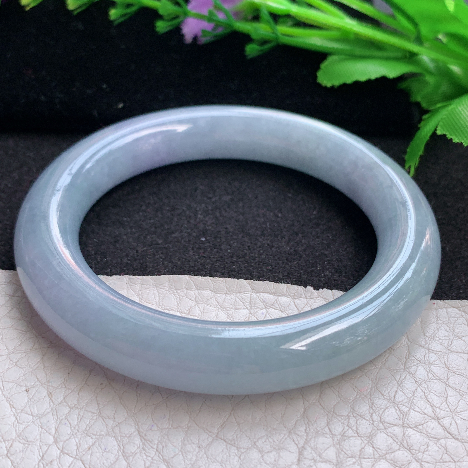 z实拍55*11.2美人镯 缅甸翡翠A货玉手镯精美紫罗兰圆条玉手镯