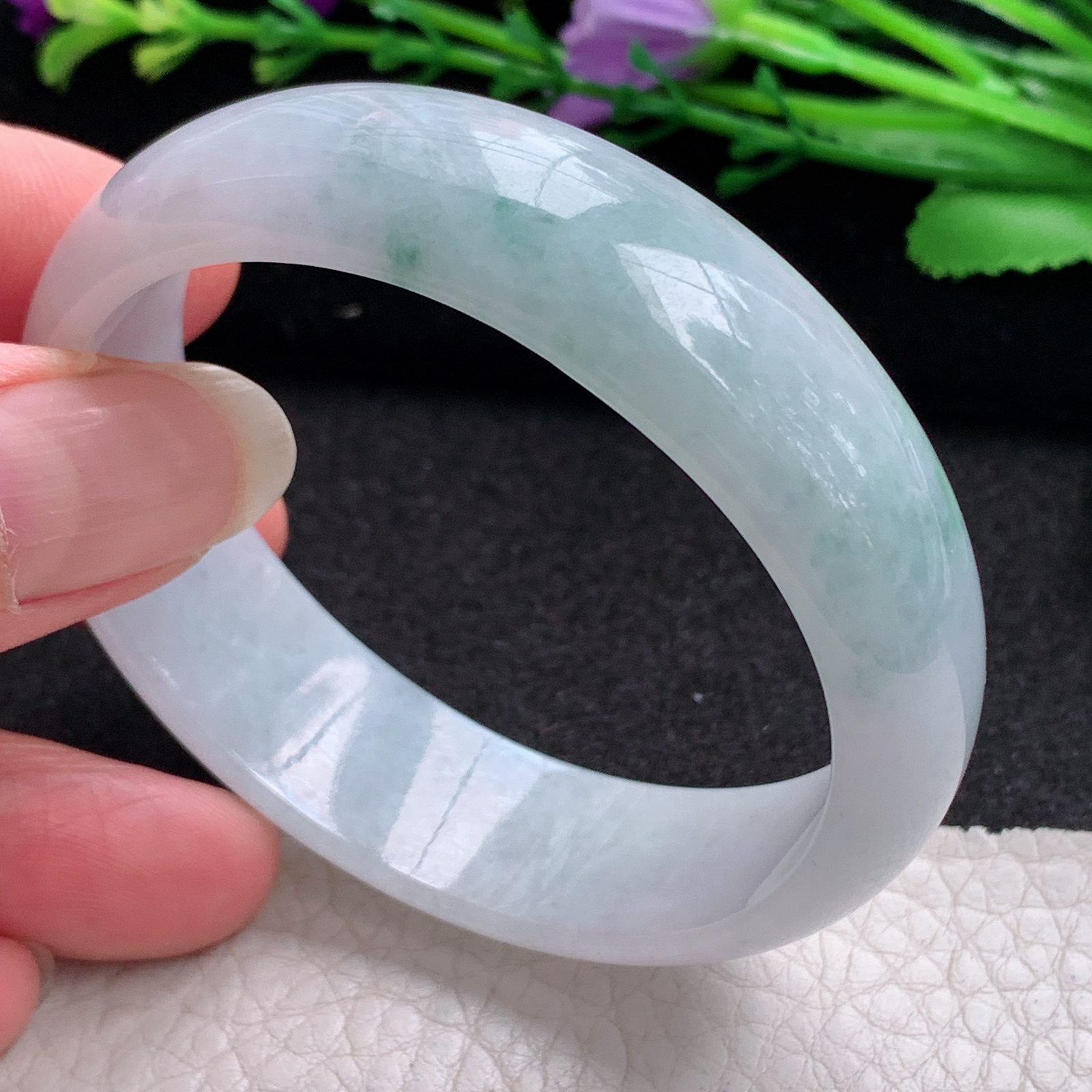 ee小圈口53.8*48.8*16.6*6.2轮胎贵妃镯 缅甸翡翠A货飘花玉手镯