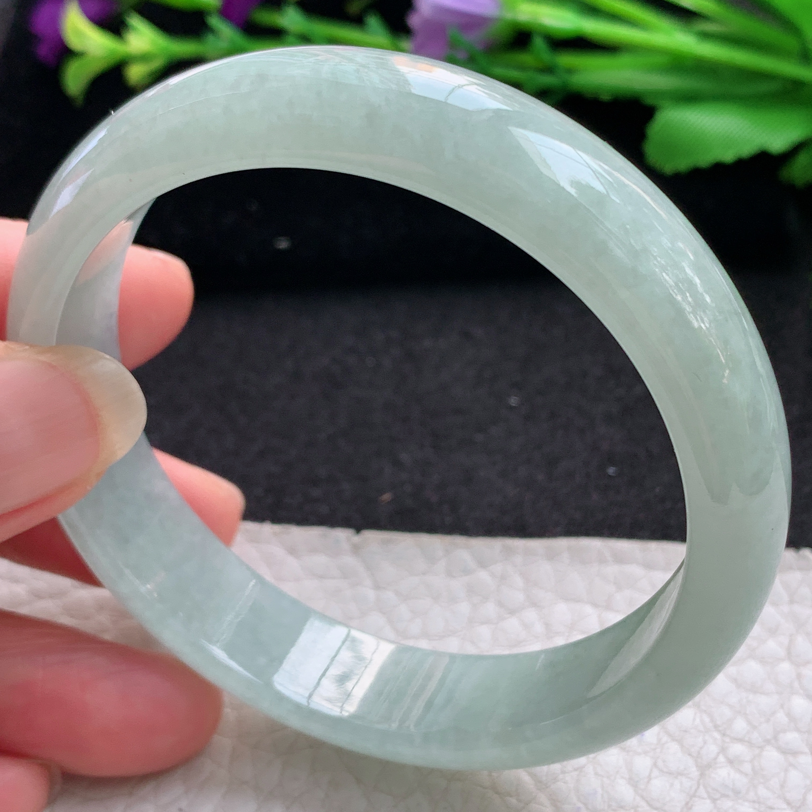 js实拍57*13*7平安镯 缅甸翡翠A货玉手镯精美水绿正圈玉手镯