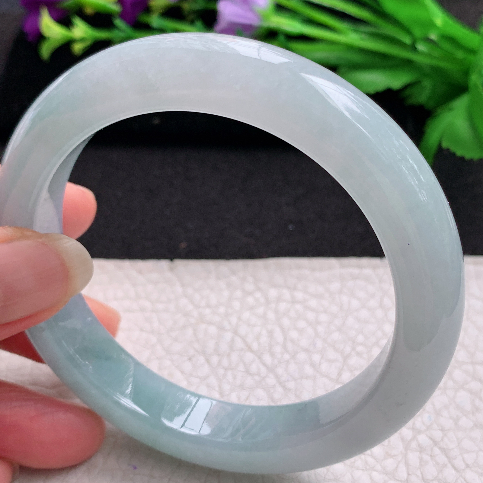 xo清新款59.5*12.5*9.2平安镯 缅甸翡翠A货玉手镯精美冰胶蓝韵正圈玉手环