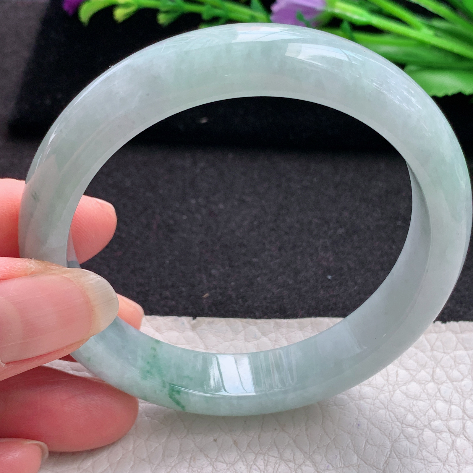 ll实拍57.5*12.3*8平安镯 缅甸翡翠A货玉手镯精美飘花正圈玉手镯