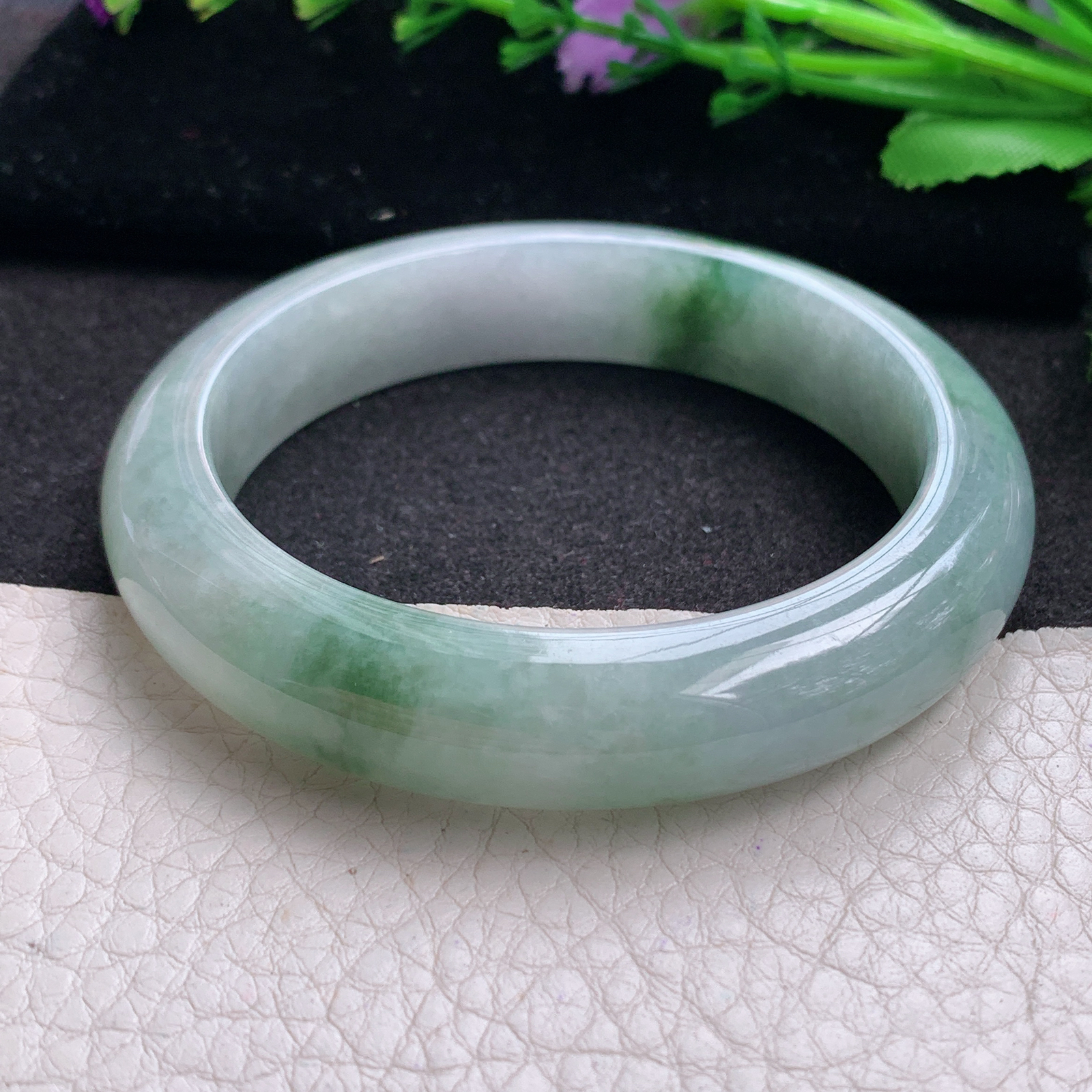 ll实拍54*12.2*8.7平安镯 缅甸翡翠A货玉手镯精美飘花正圈玉手镯