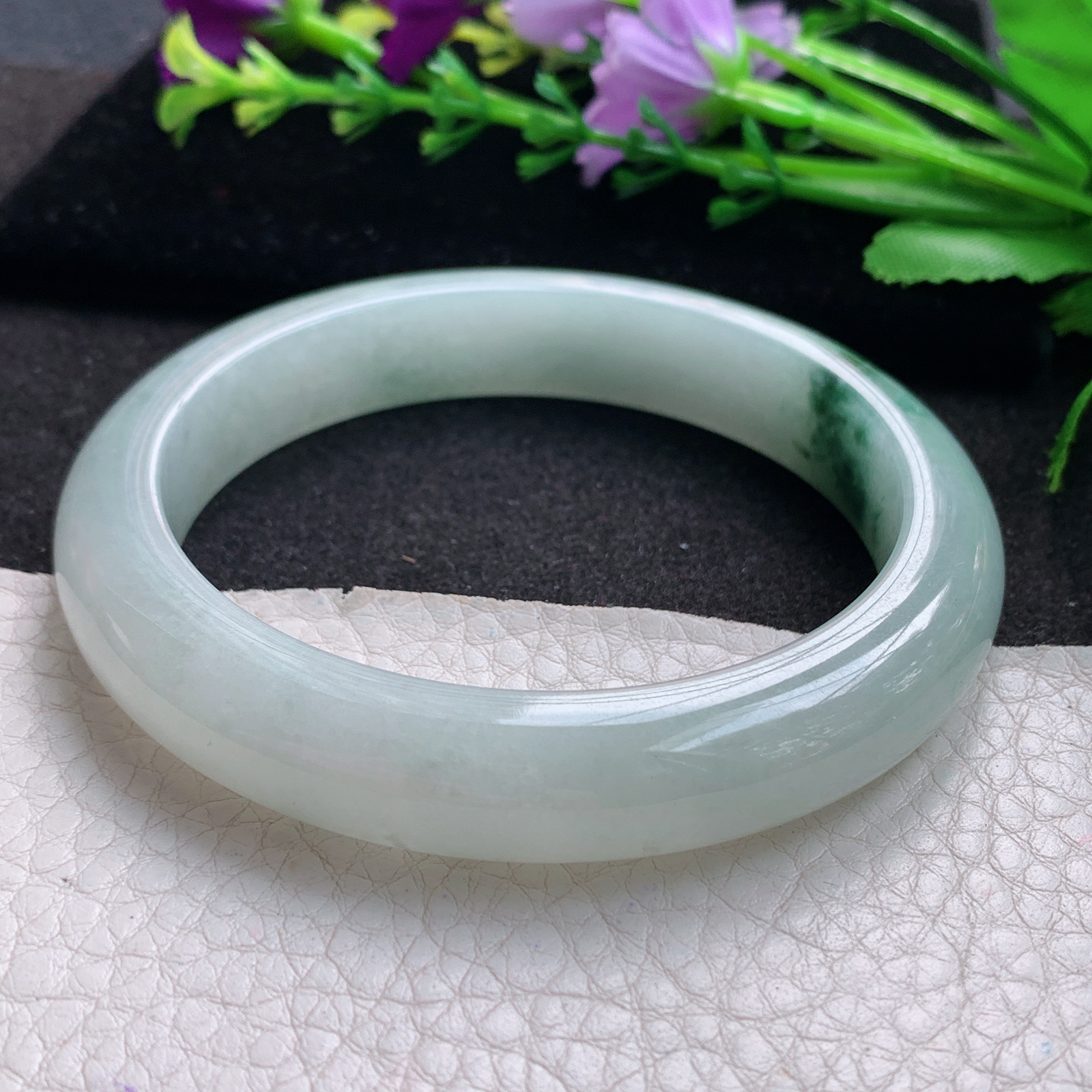 fl大圈口60*12.3*8.8平安镯 缅甸翡翠A货玉手镯精美飘花大气正圈玉手镯