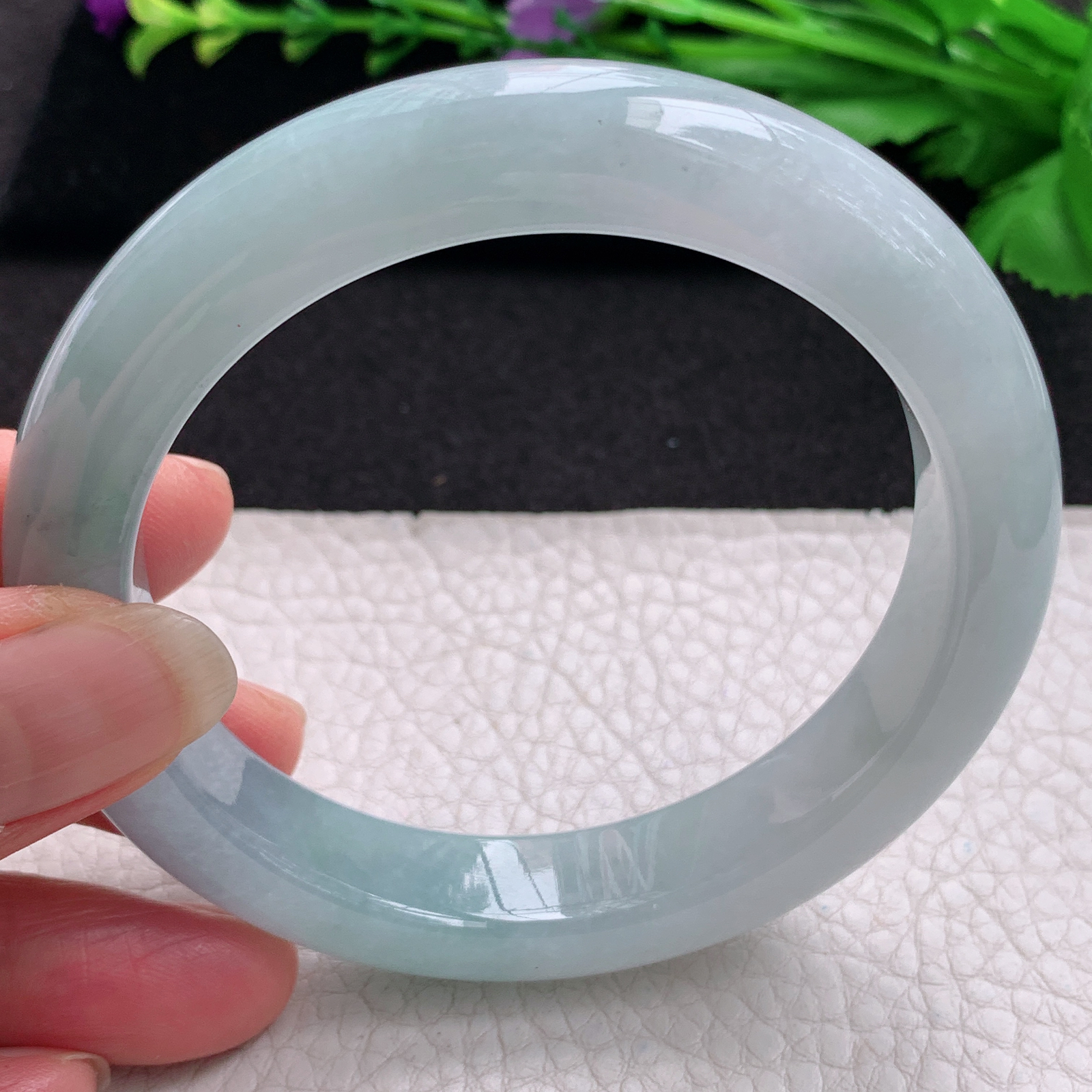 xo清新款59.5*12.5*9.2平安镯 缅甸翡翠A货玉手镯精美冰胶蓝韵正圈玉手环