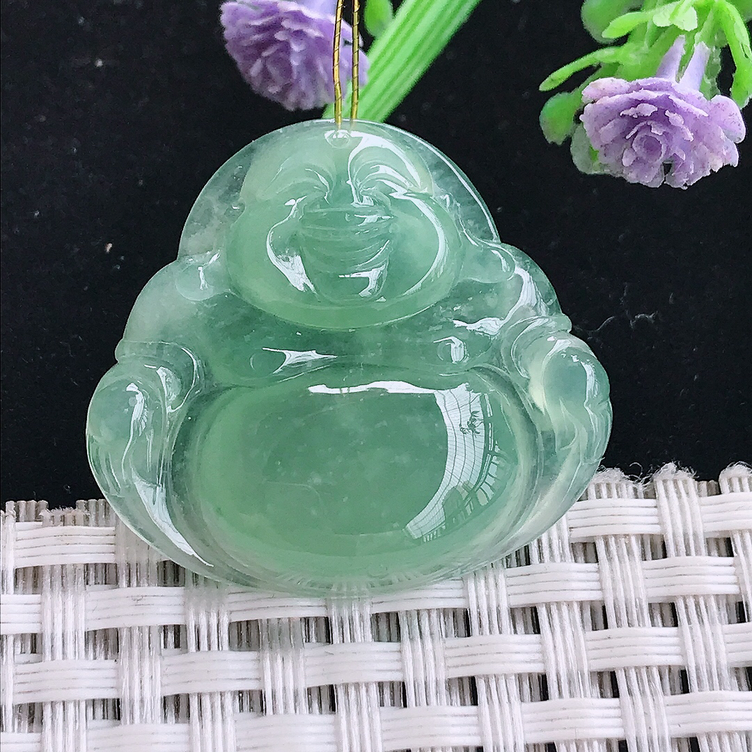 实拍A货翡翠28.8/31.2/5.8老坑冰种冰晴满绿佛公吊坠翡翠玉挂件