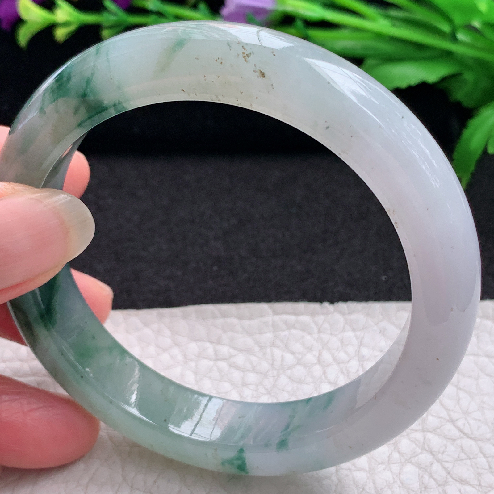 lpa飘逸款57*12.3*9平安镯 缅甸翡翠A货玉手镯精美冰飘花正圈玉手环